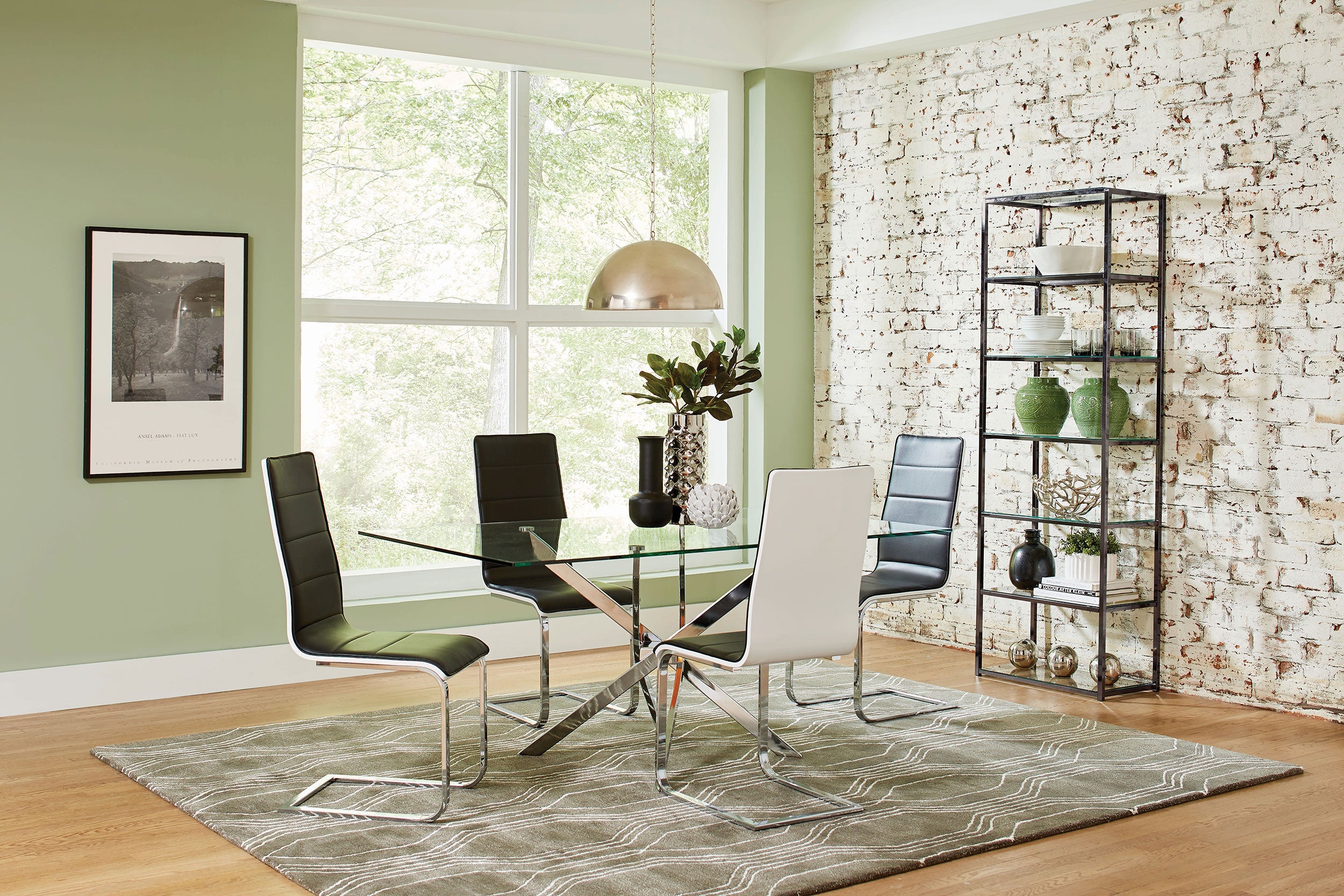 Carmelo Rectangular Glass Top Dining Set Chrome