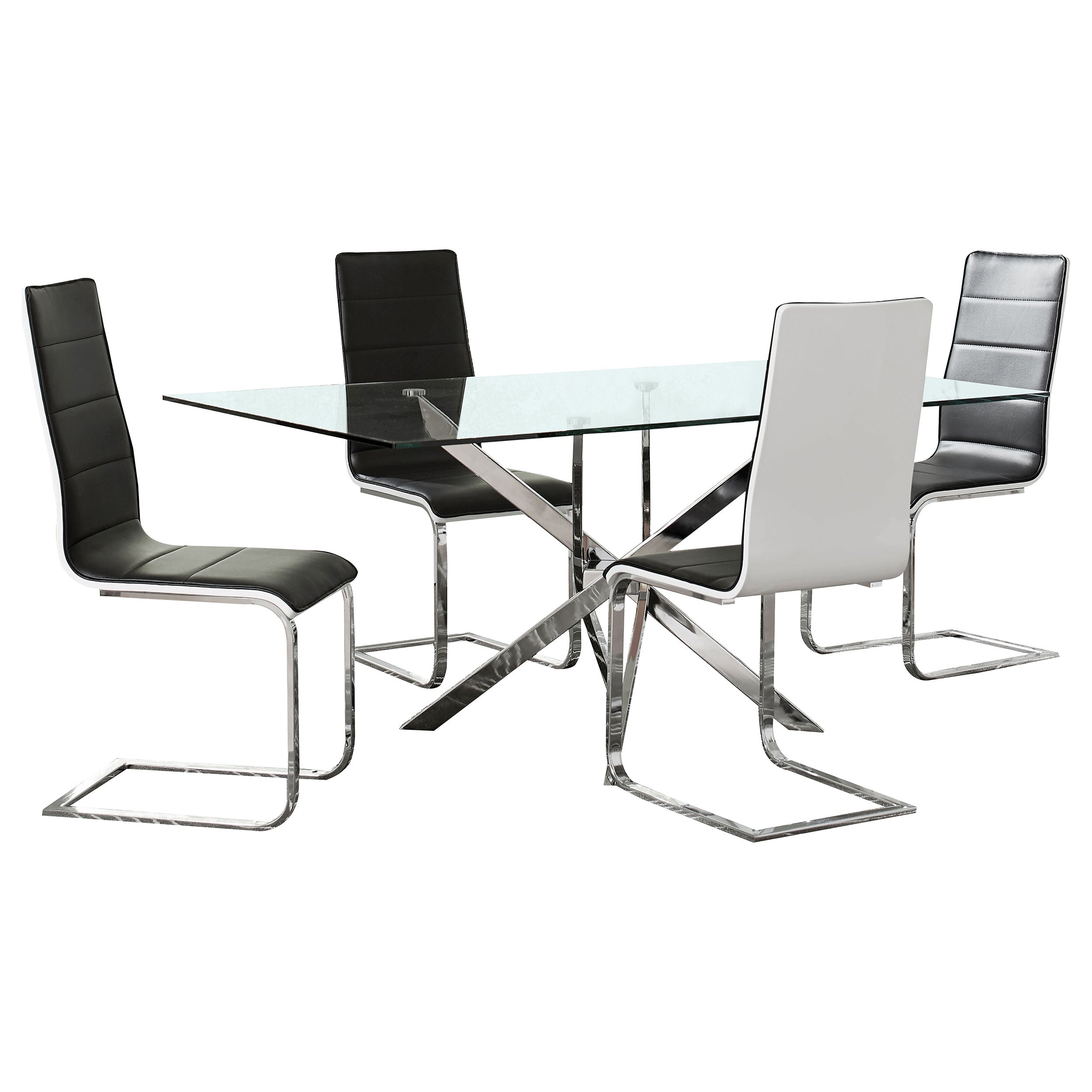 Carmelo Rectangular Glass Top Dining Set Chrome