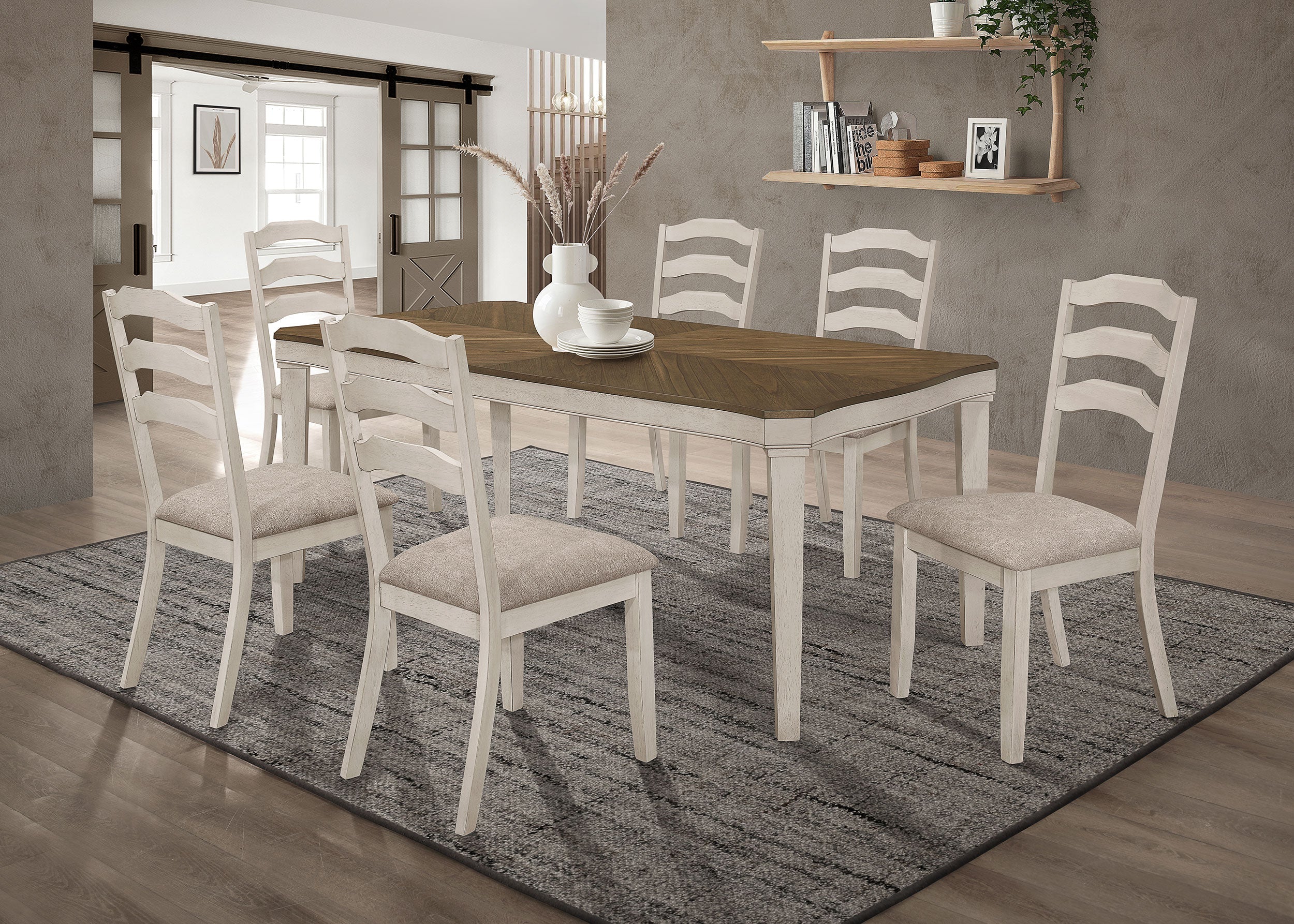 Ronnie Rectangular Dining Table Set Rustic Cream