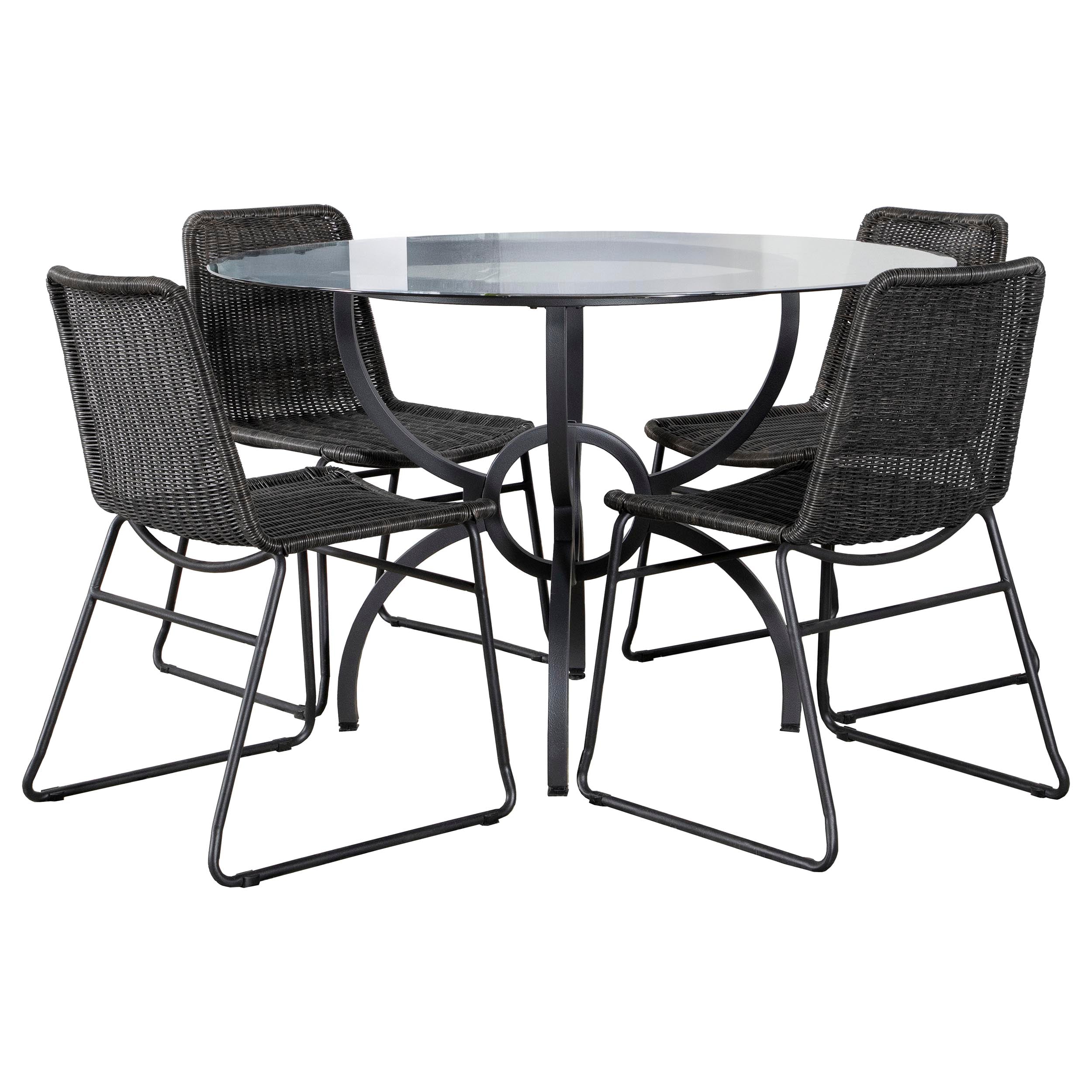 Aviano Round Glass Top Dining Table Set Gunmetal