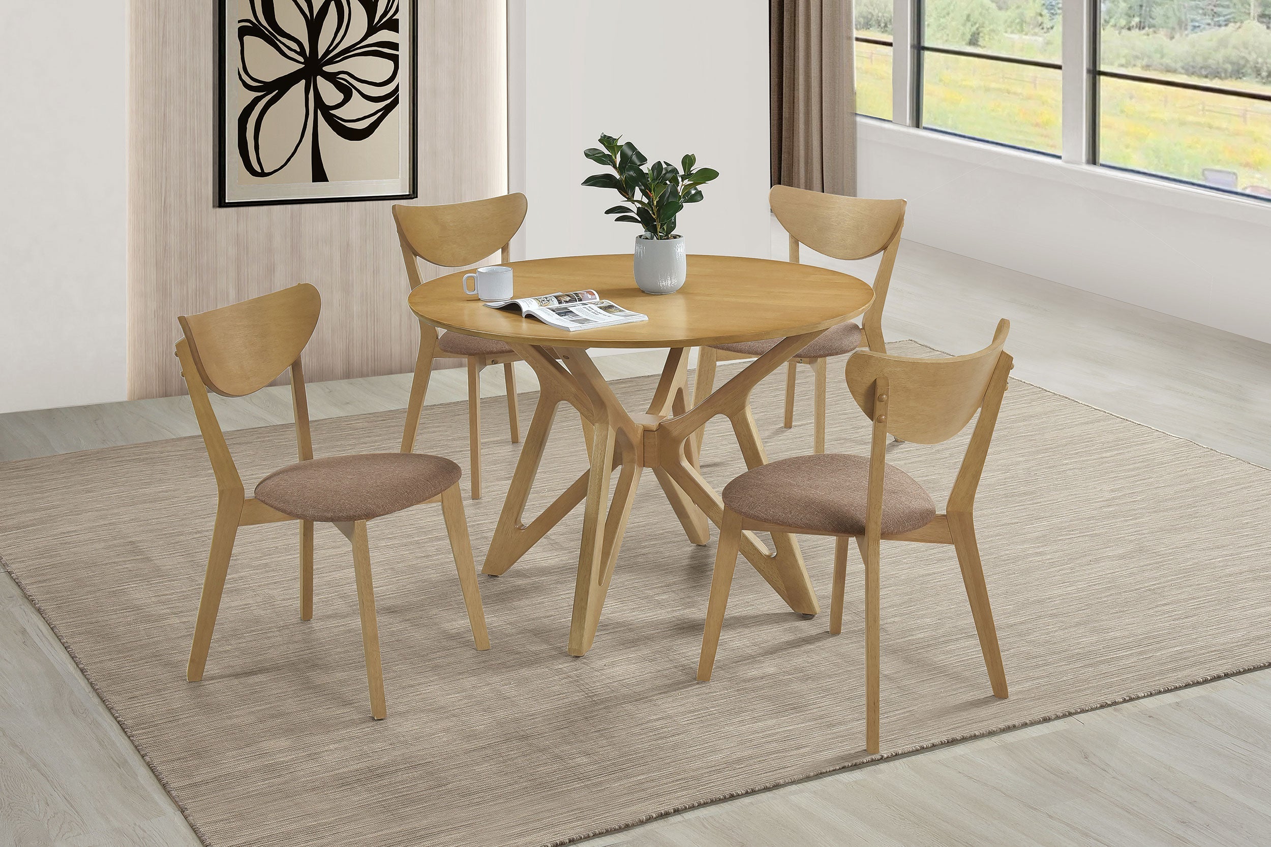 Elowen Round Solid Wood Dining Set Light Walnut
