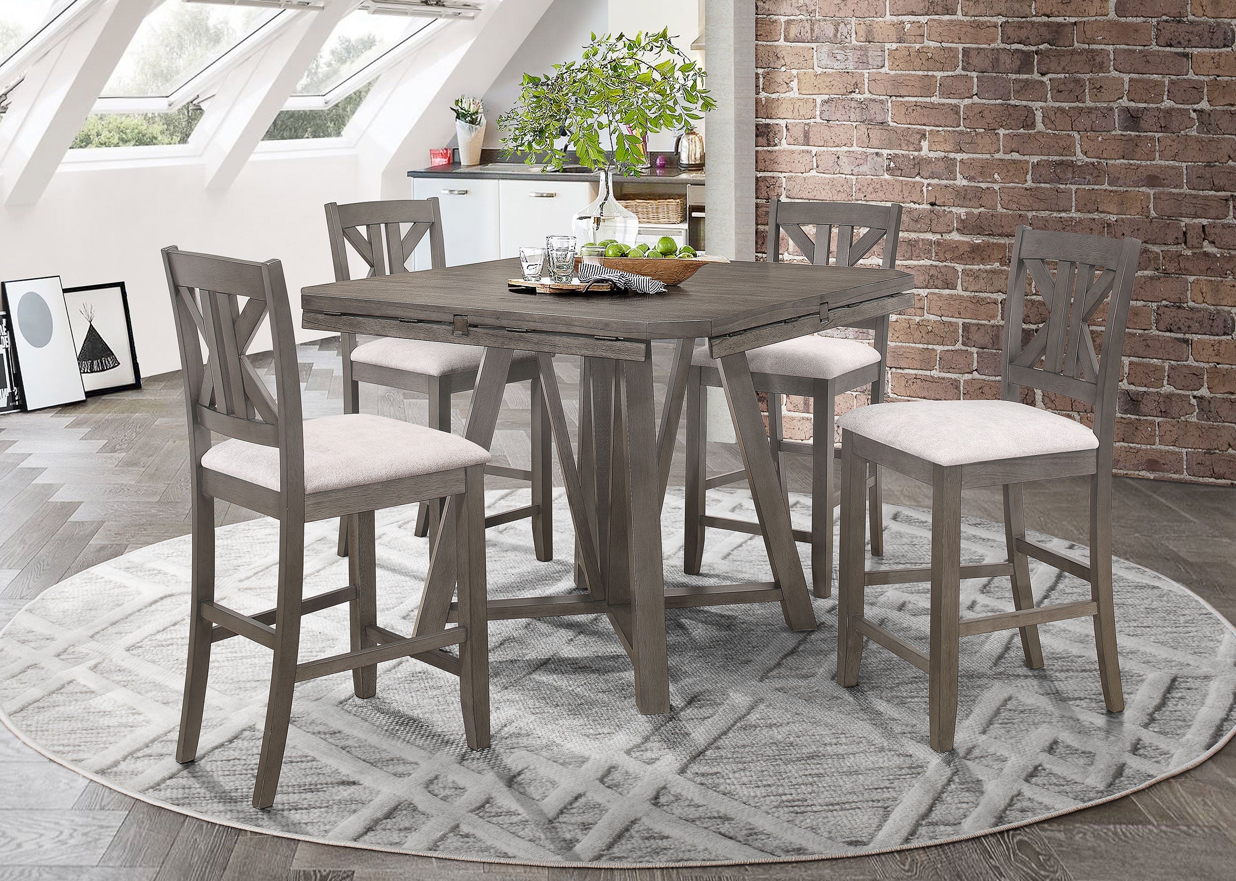 Athens Drop Leaf Counter Height Dining Set Barn Grey