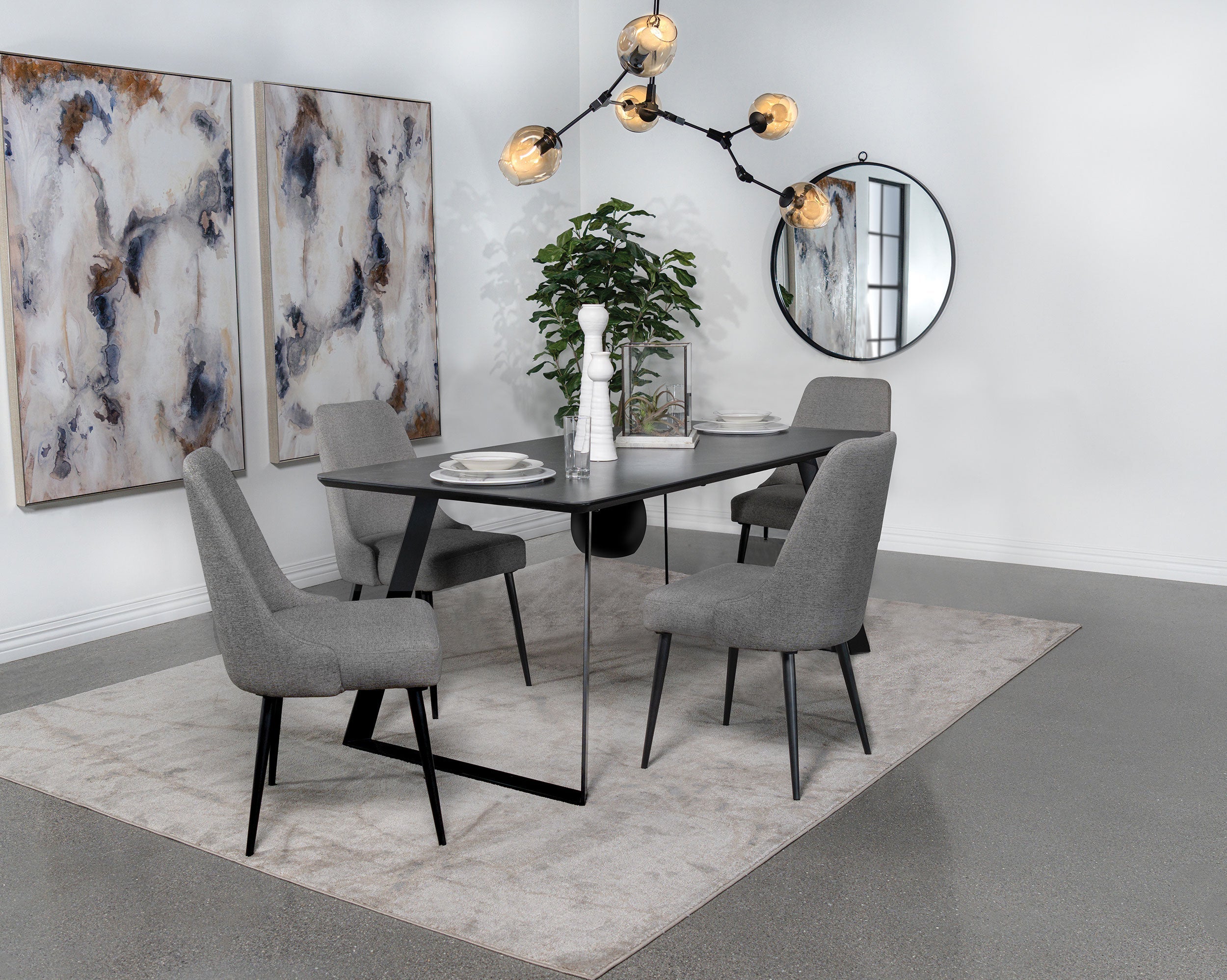 Smith Rectangular Ceramic Top Dining Table Set Black