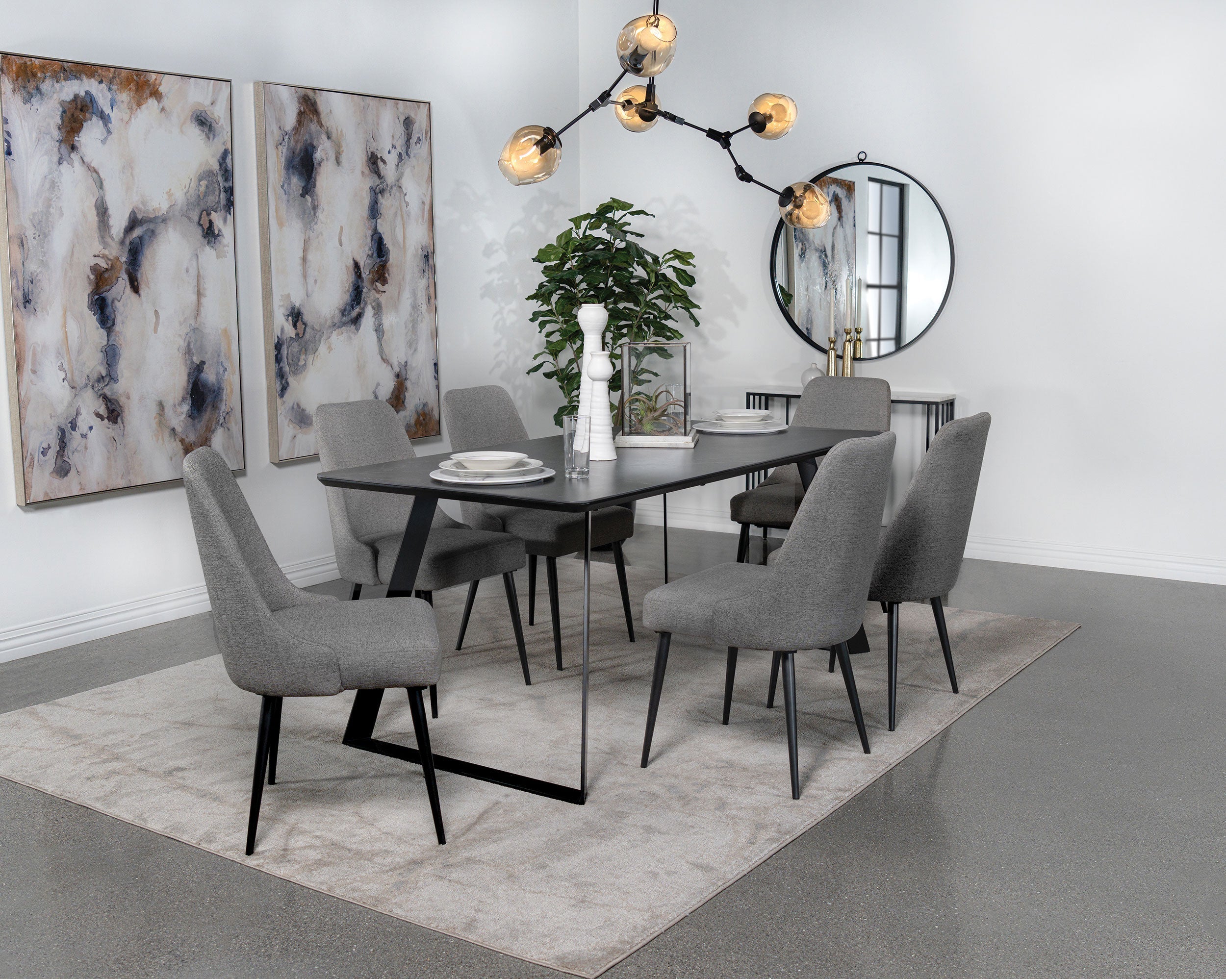 Smith Rectangular Ceramic Top Dining Table Set Black