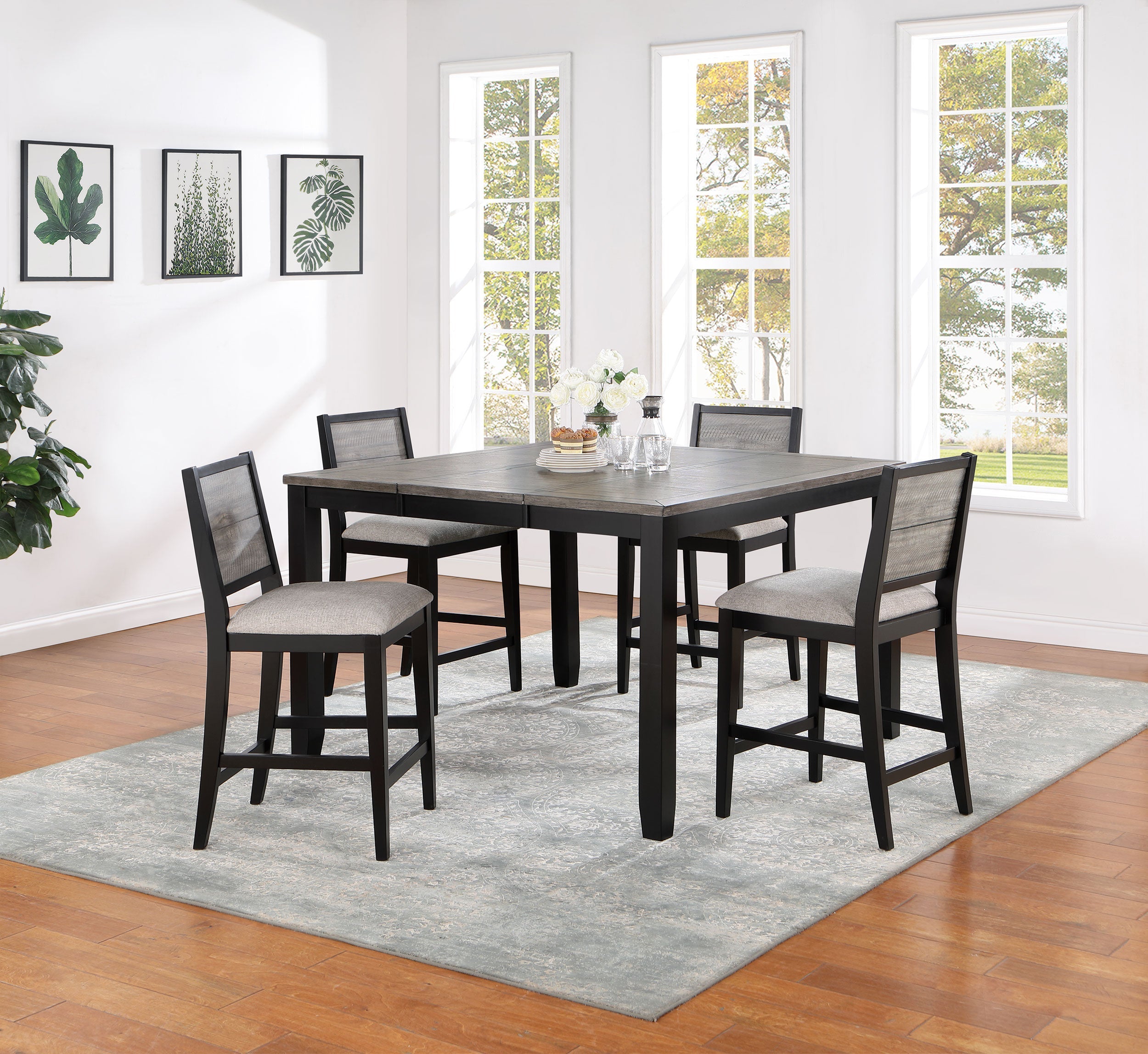 Elodie Extension Leaf Counter Dining Set Black