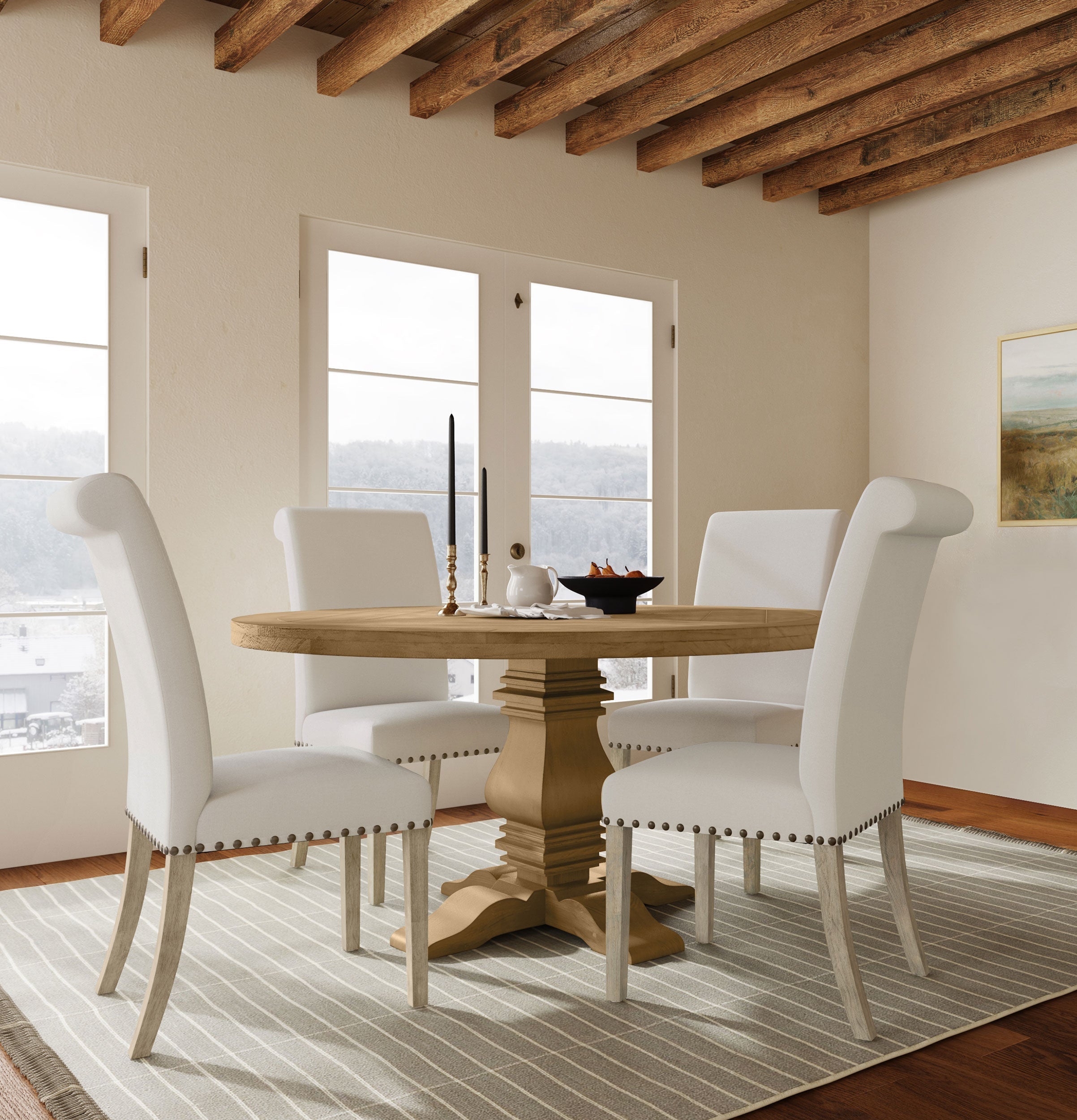 Florence Round Dining Table Set Rustic Honey