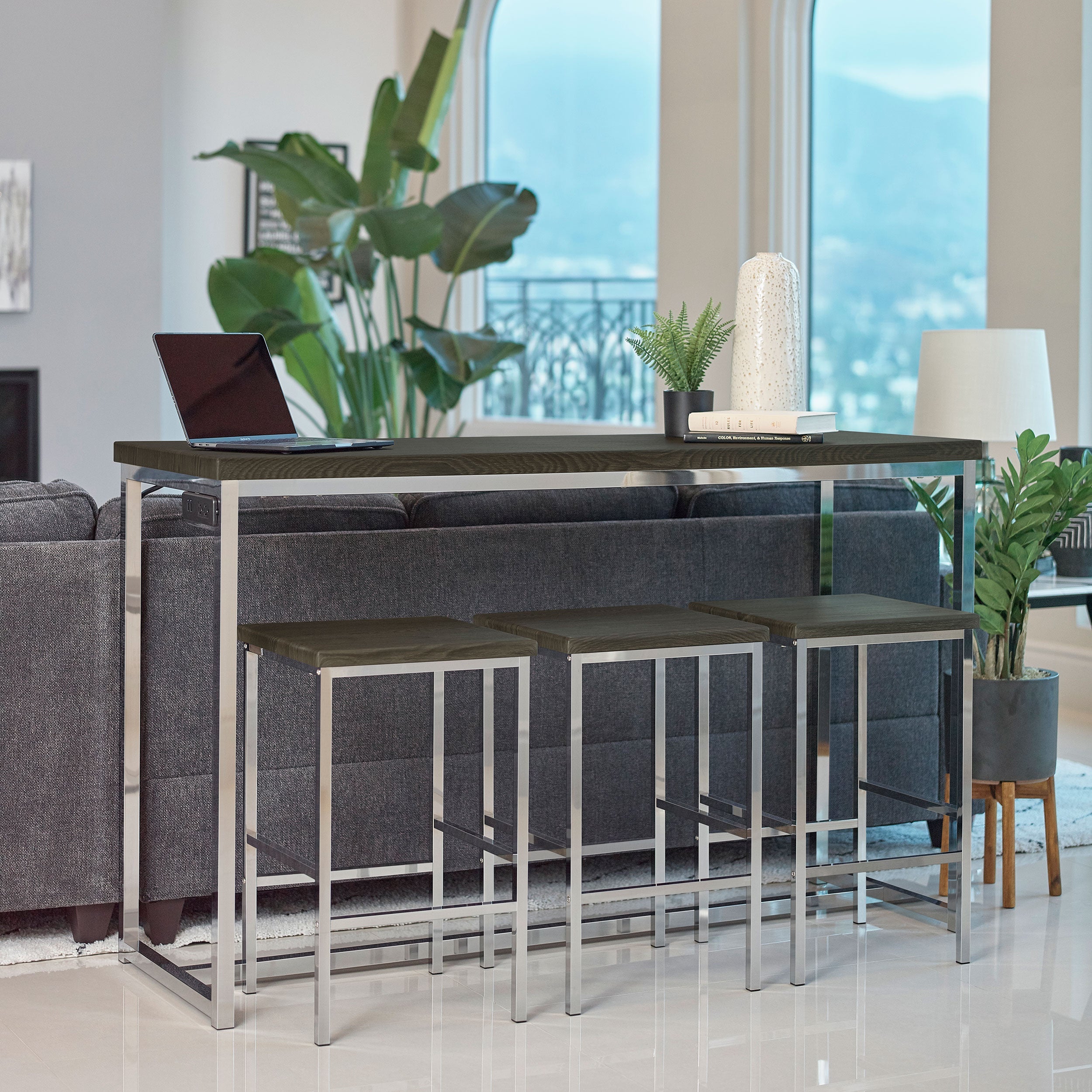 Cassidy Counter Height Dining Table Set Dark Oak