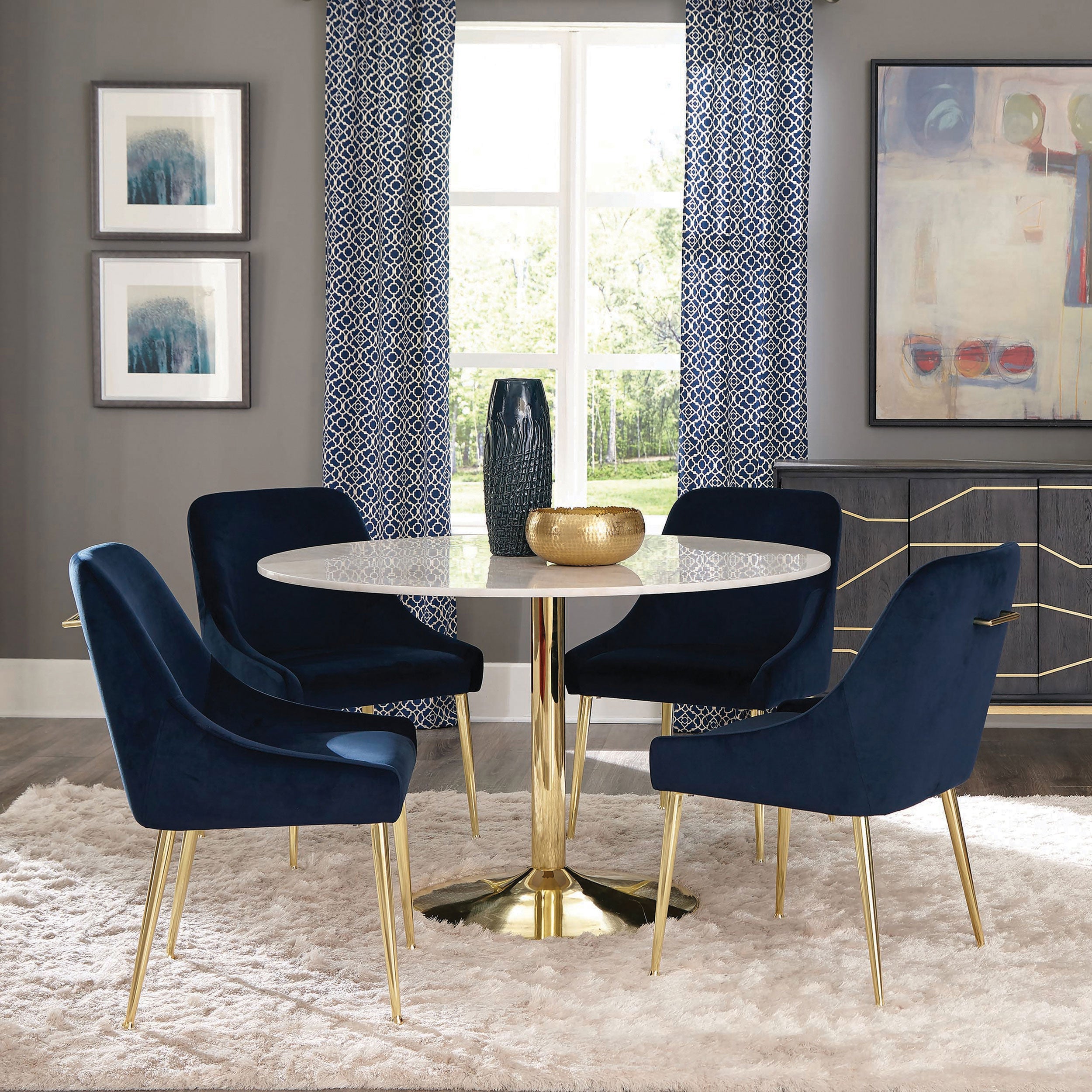 Kella Round Marble Top Dining Set White and Gold