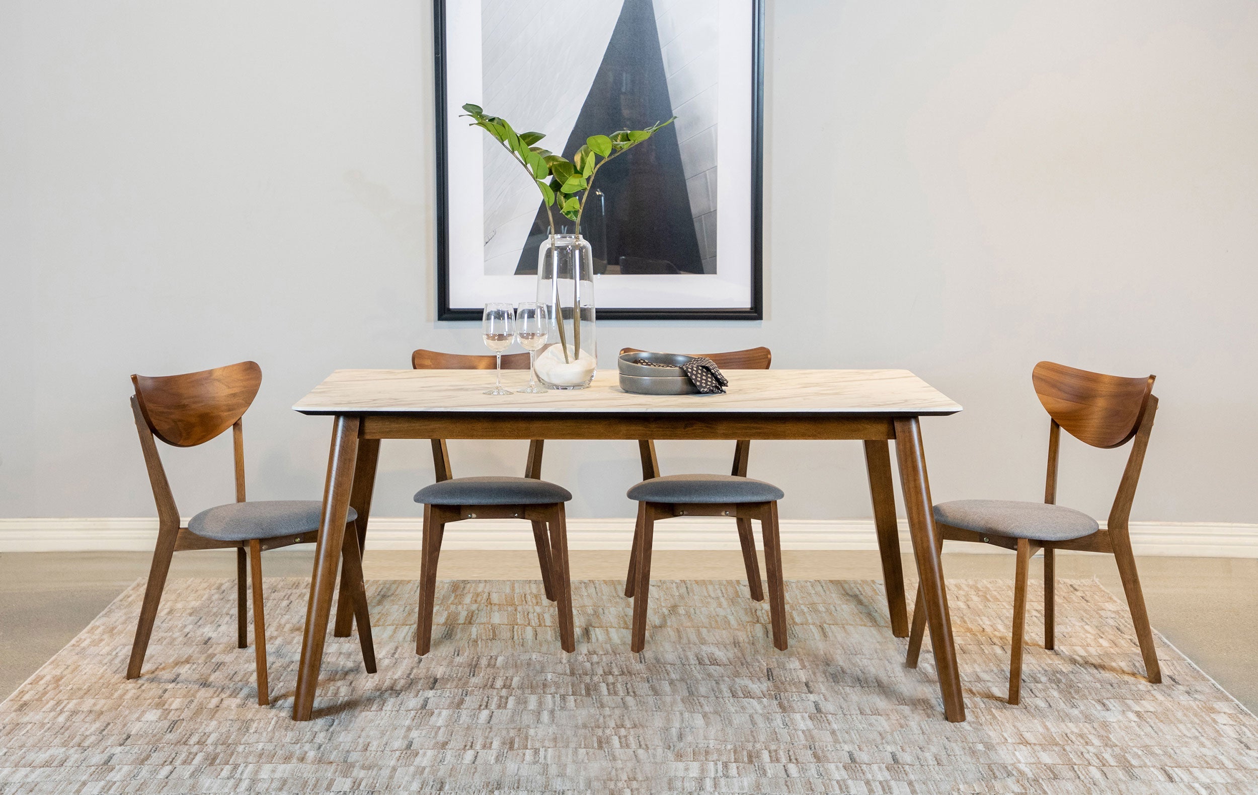Everett Rectangular Dining Table Set Natural Walnut