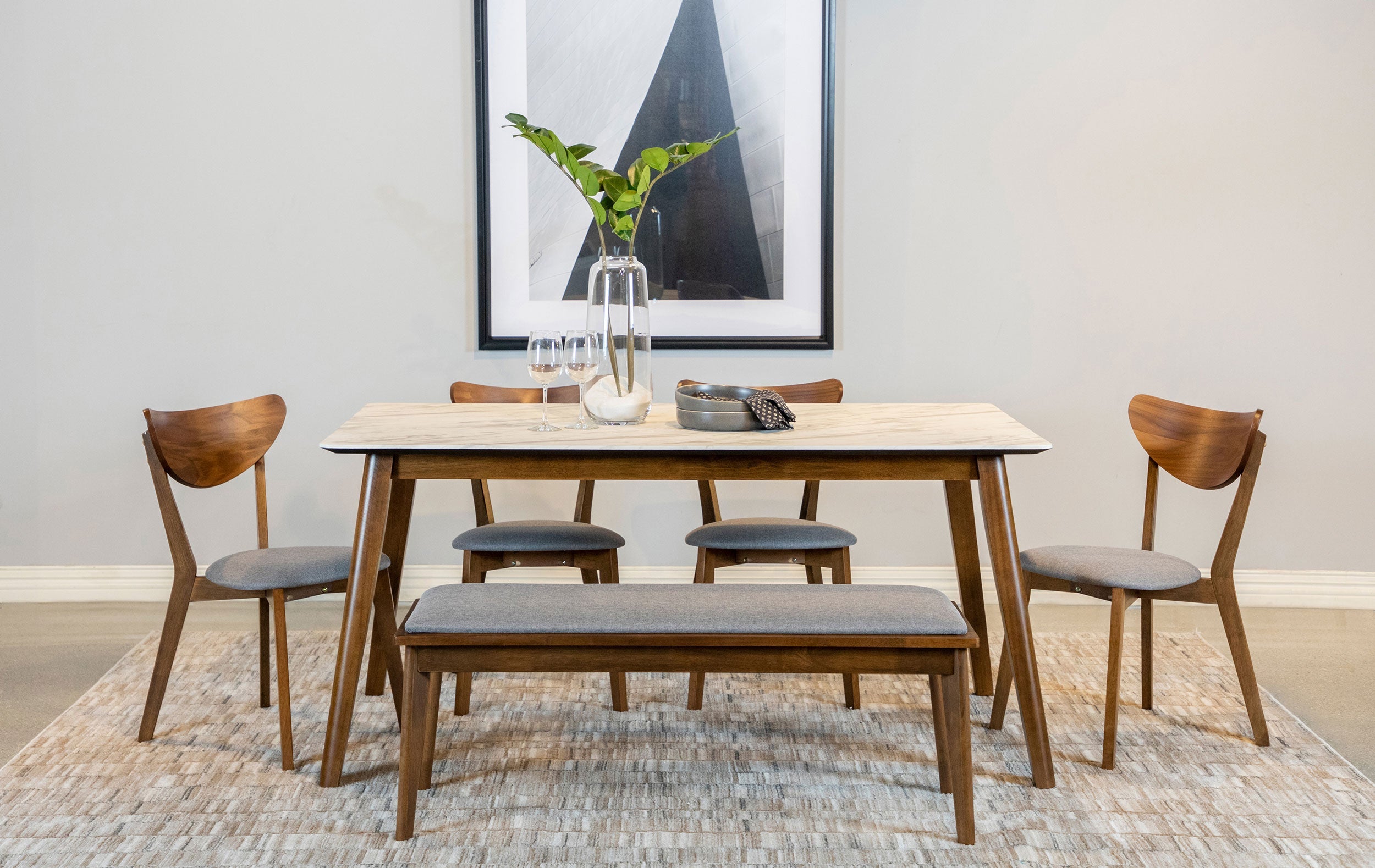Everett Rectangular Dining Table Set Natural Walnut