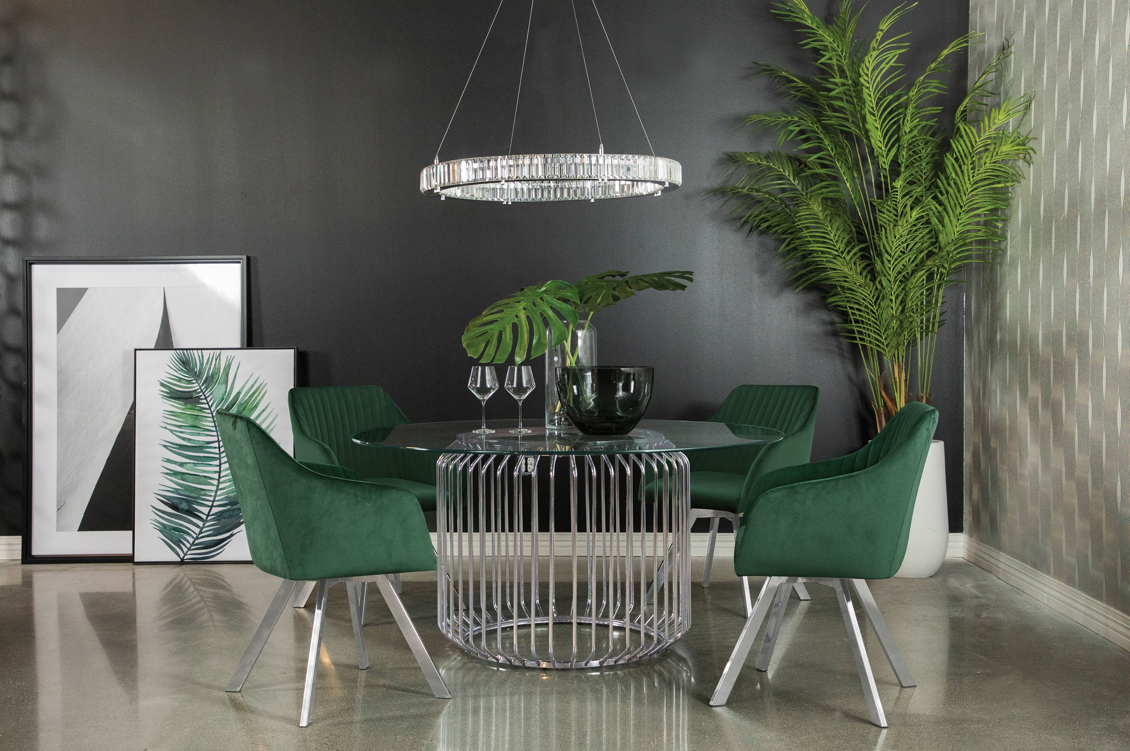 Veena Round Glass Top Dining Table Set Chrome