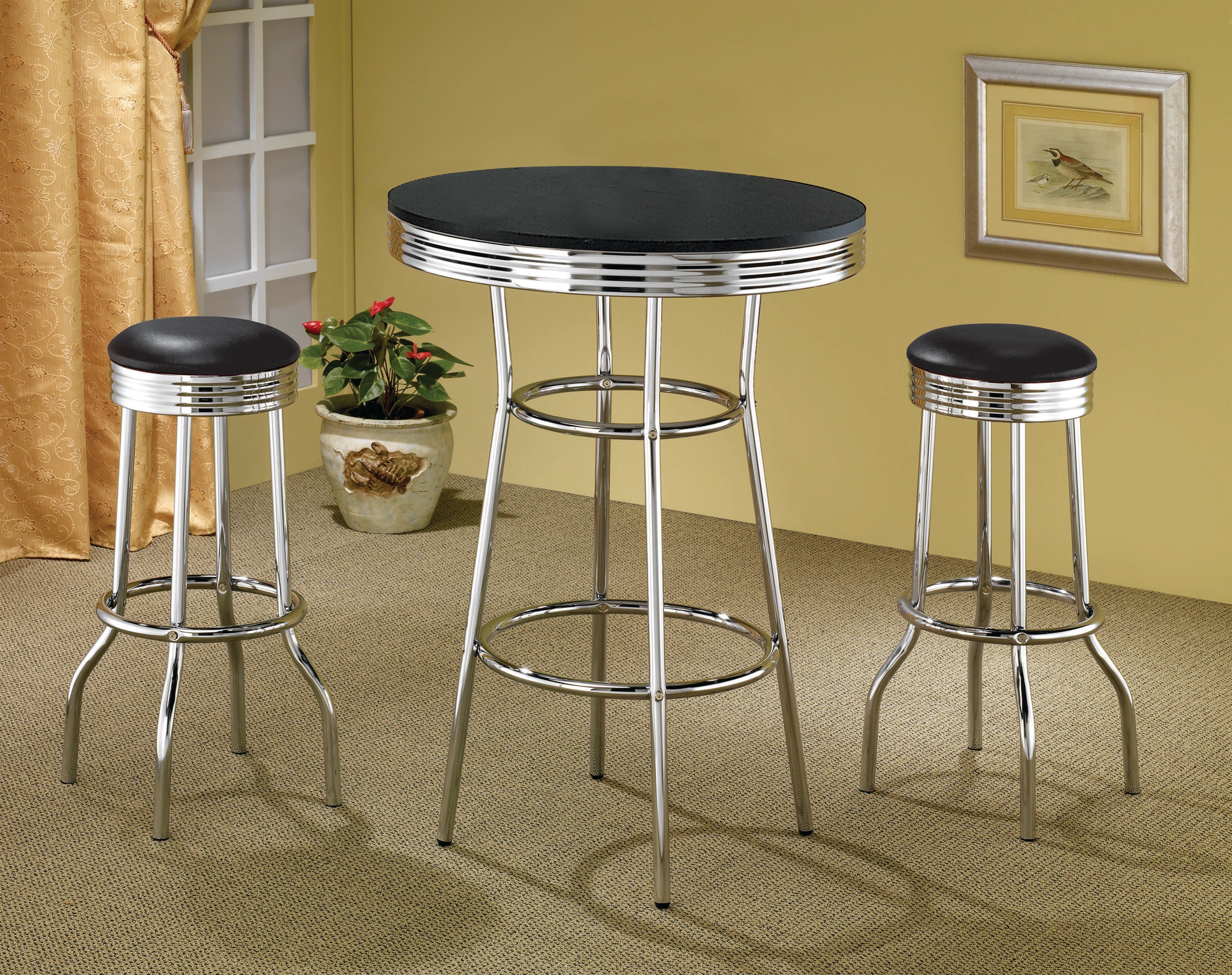 Retro Round 1950s Bistro Pub Bar Table Set Black