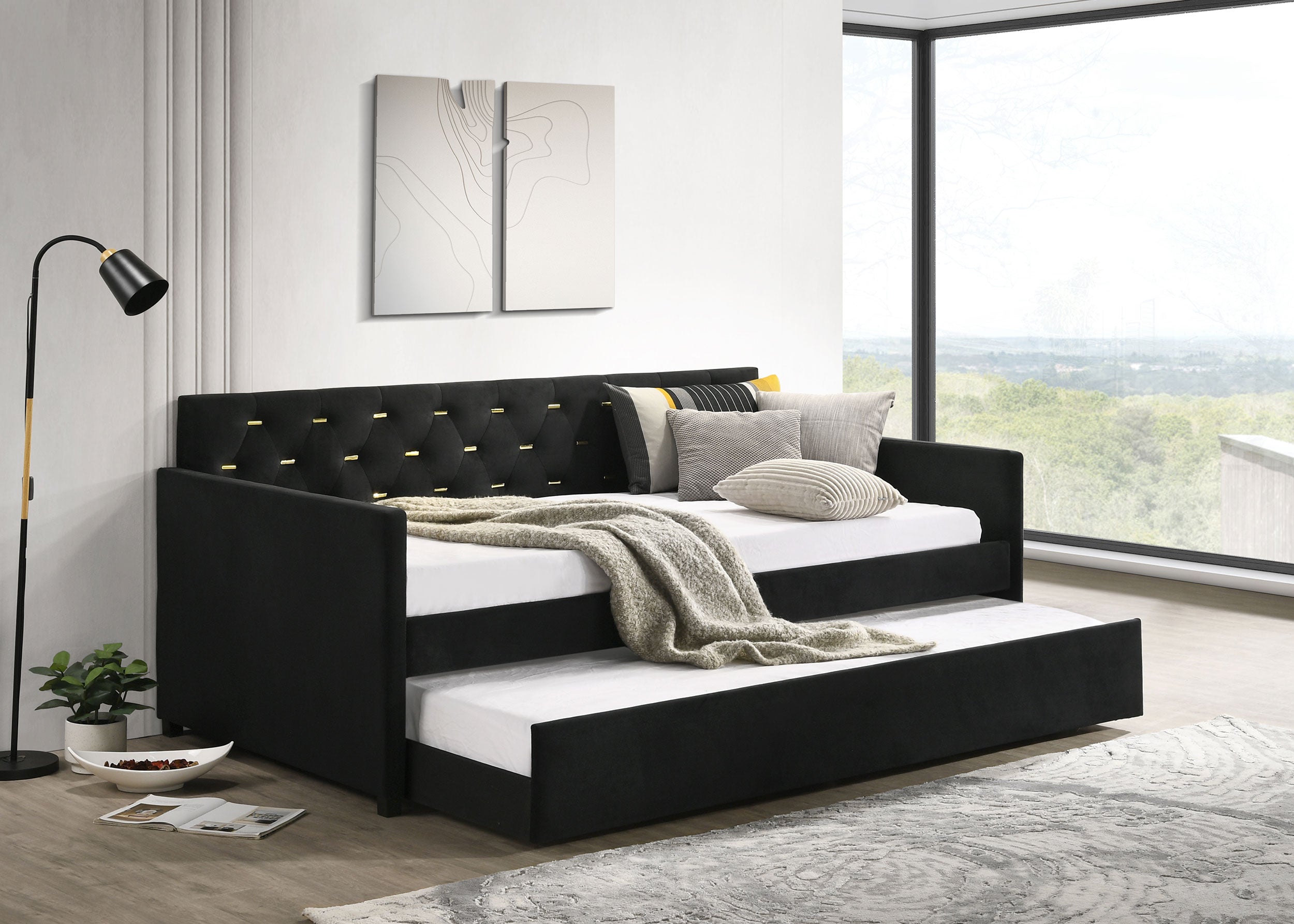 Kendall Upholstered Daybed with Trundle Black