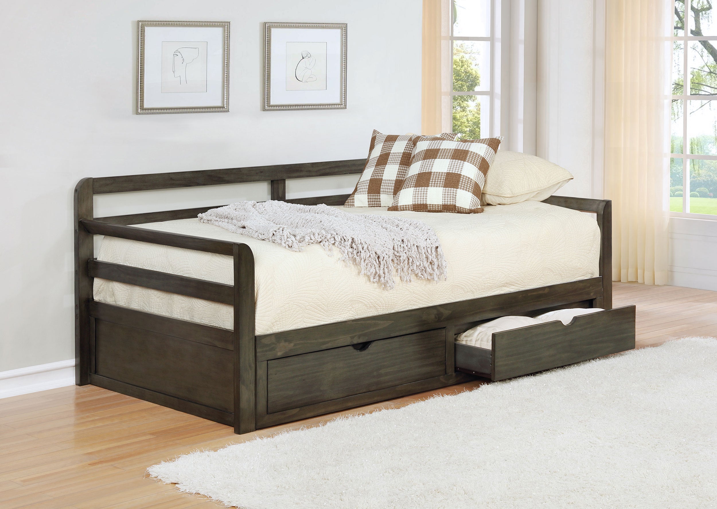 Sorrento 2-drawer XL Daybed with Extension Trundle Grey