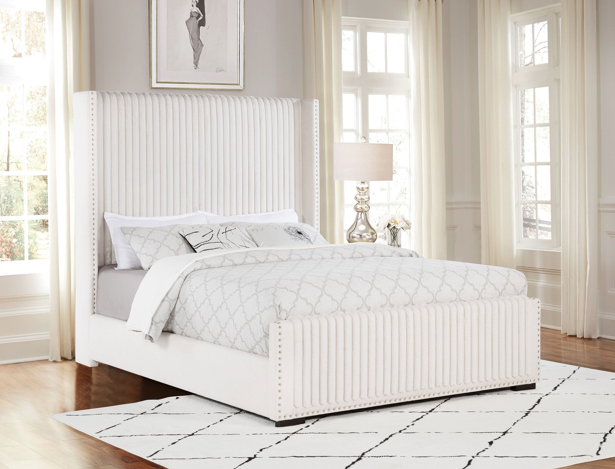 Natasha 65-inch Upholstered Wingback Bed Cream