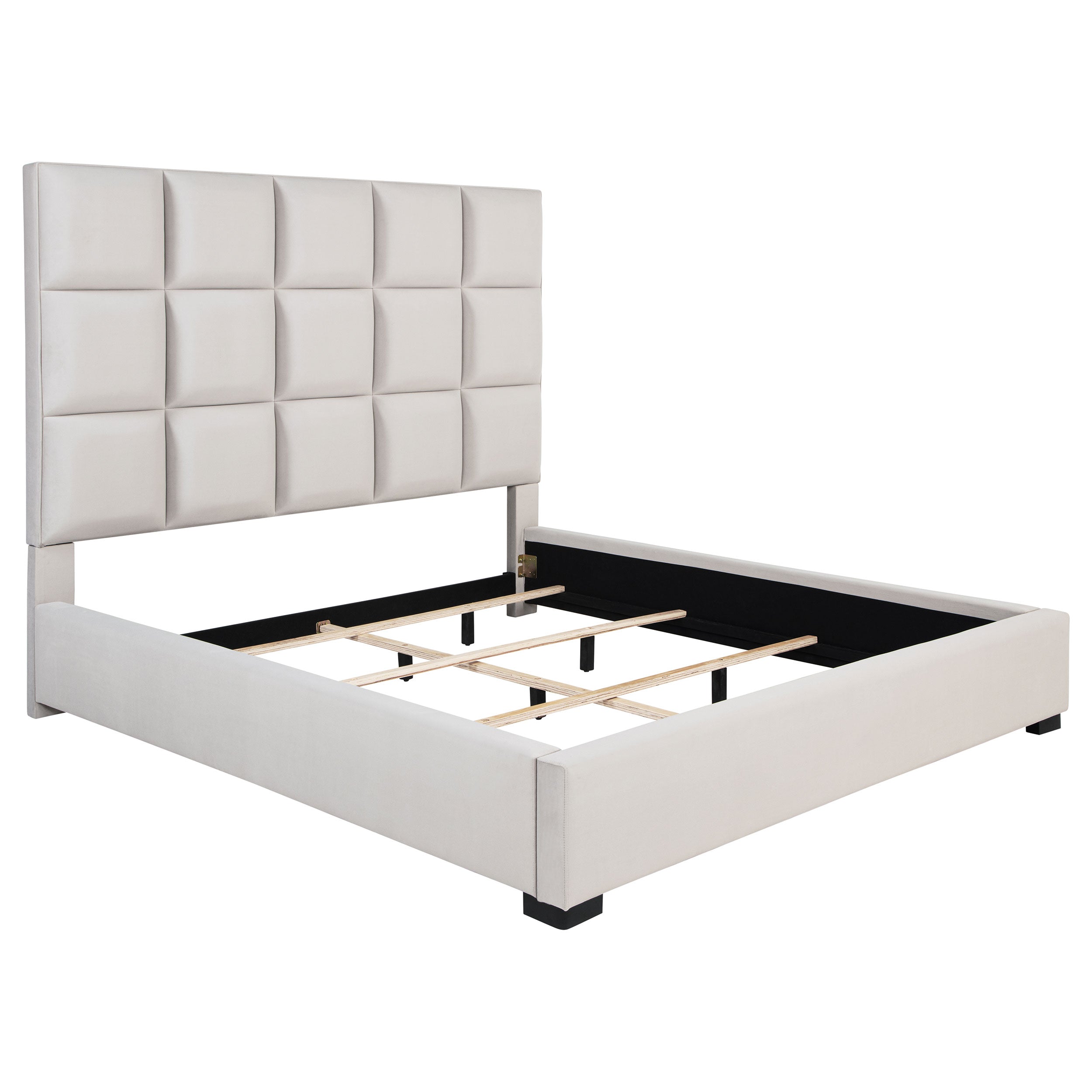 Panes Upholstered Panel Bed Beige