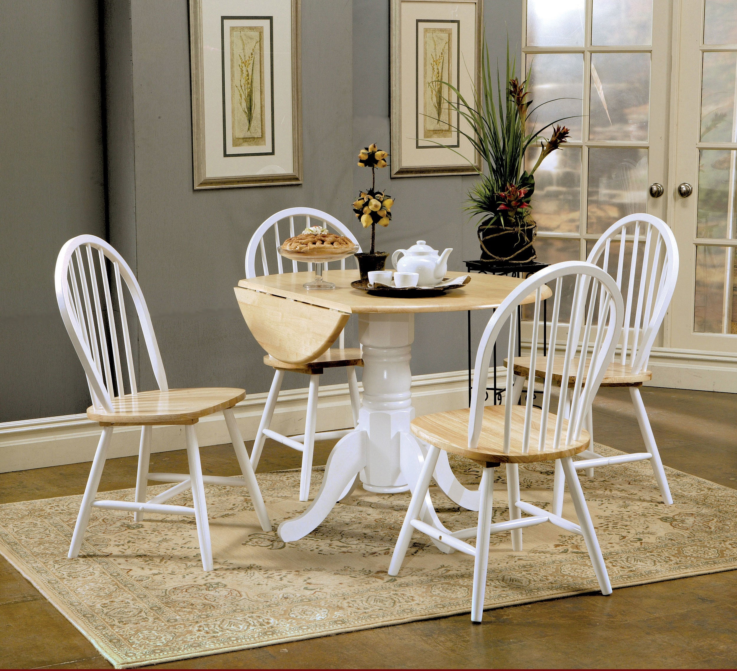Allison Round Drop Leaf Dining Table Set White