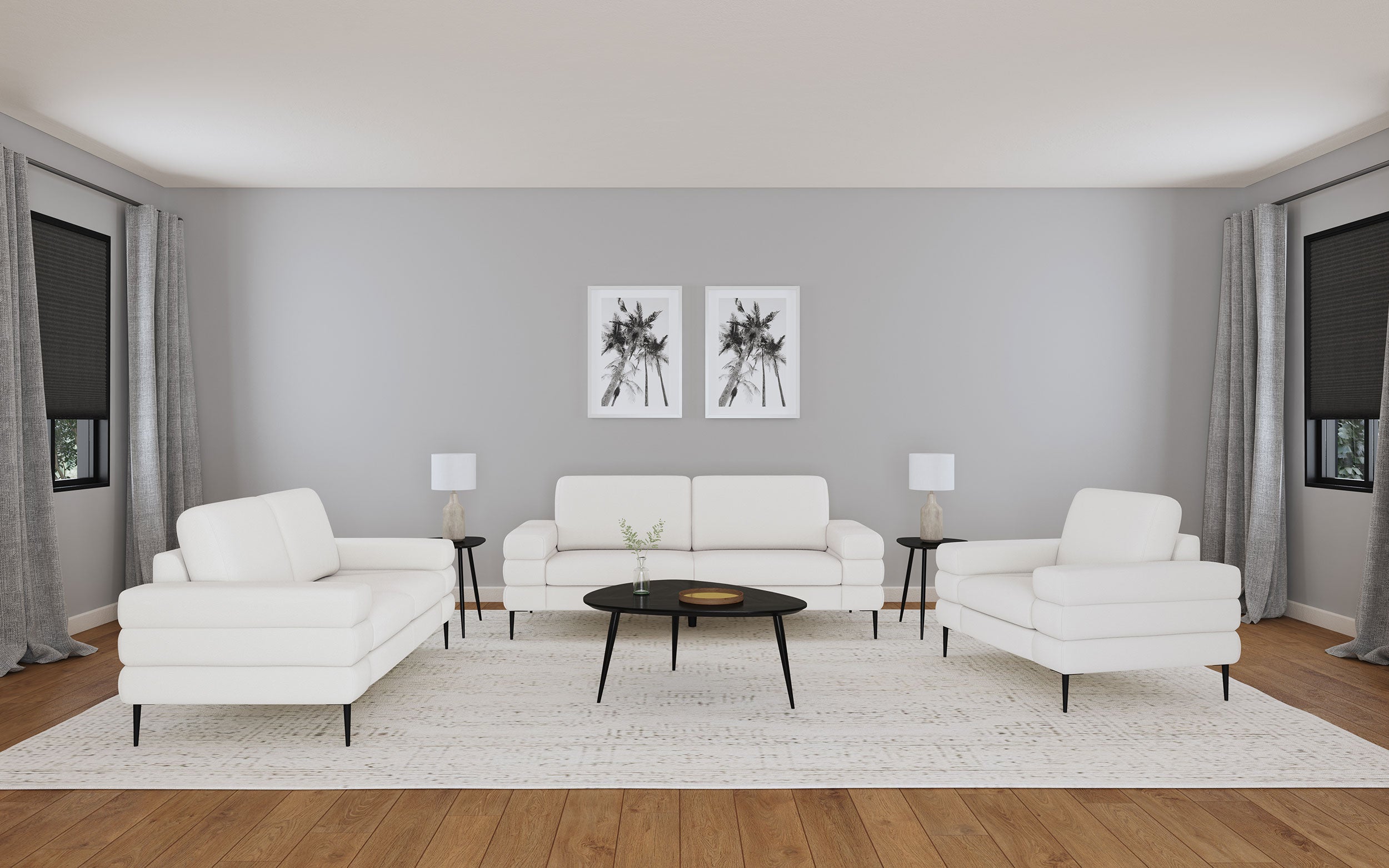 Jessel Chenille Upholstered Sofa Set Ivory
