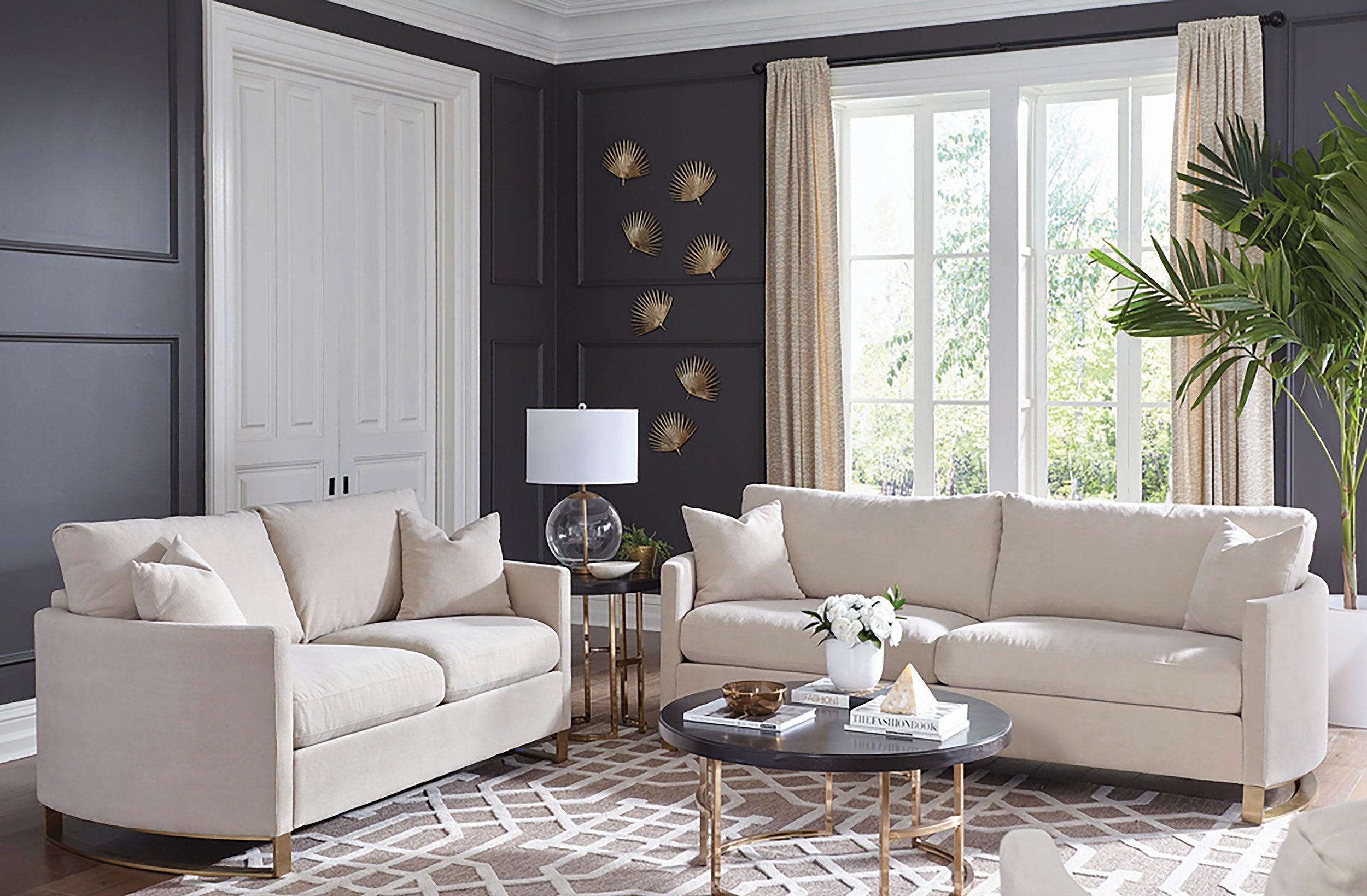Corliss Upholstered Arched Arm Sofa Set Beige