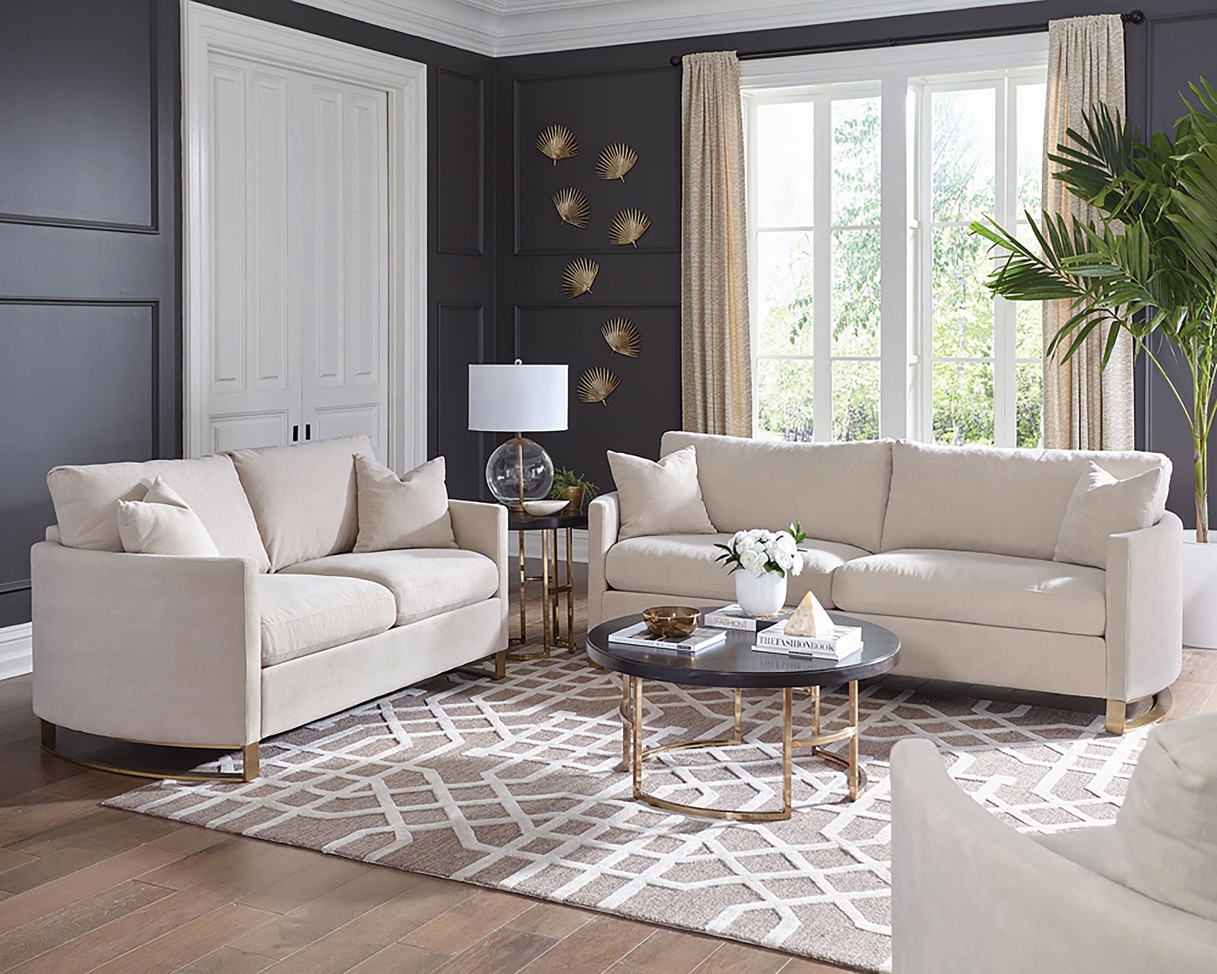 Corliss Upholstered Arched Arm Sofa Set Beige