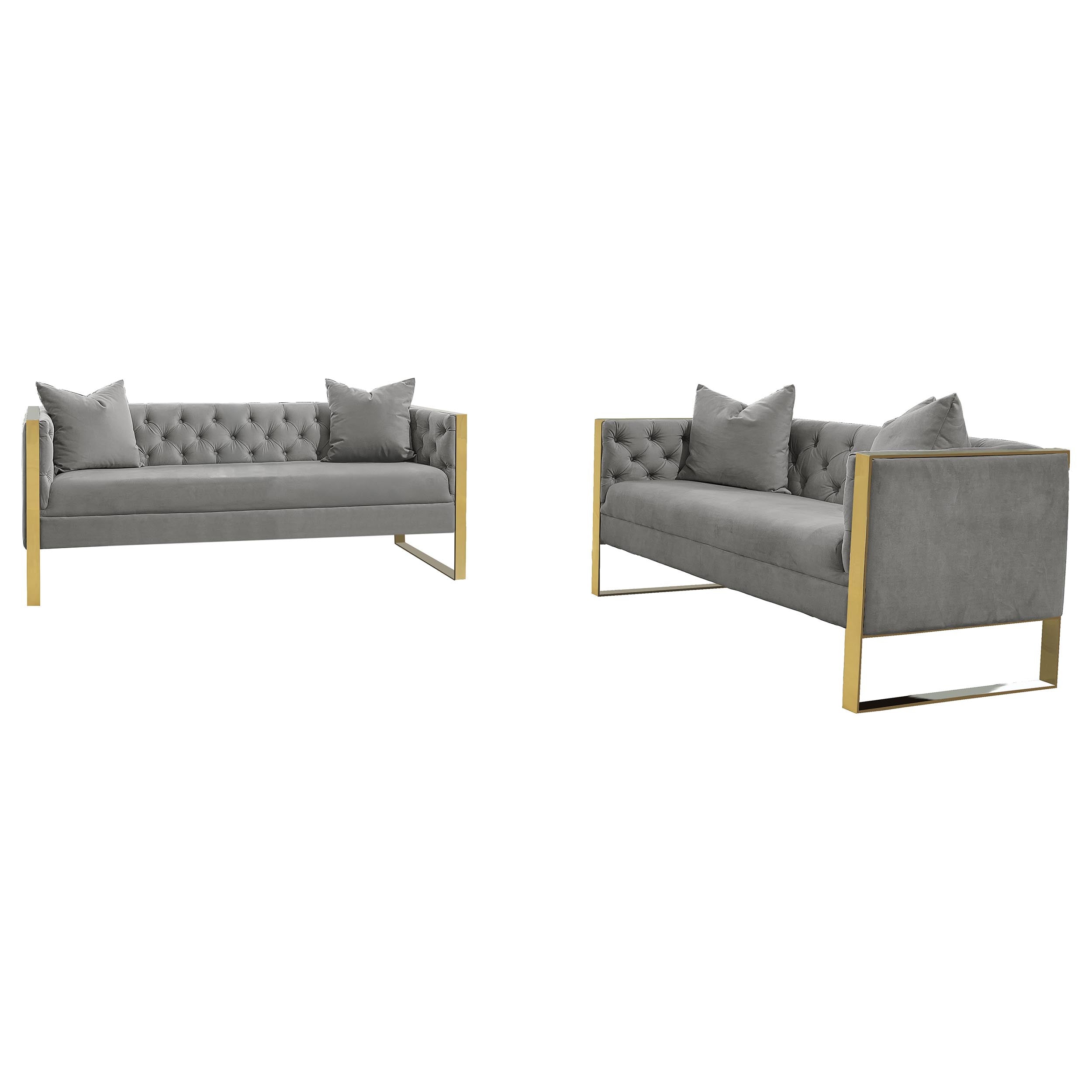 Eastbrook Velvet Upholstered Tufted Sofa Set Grey