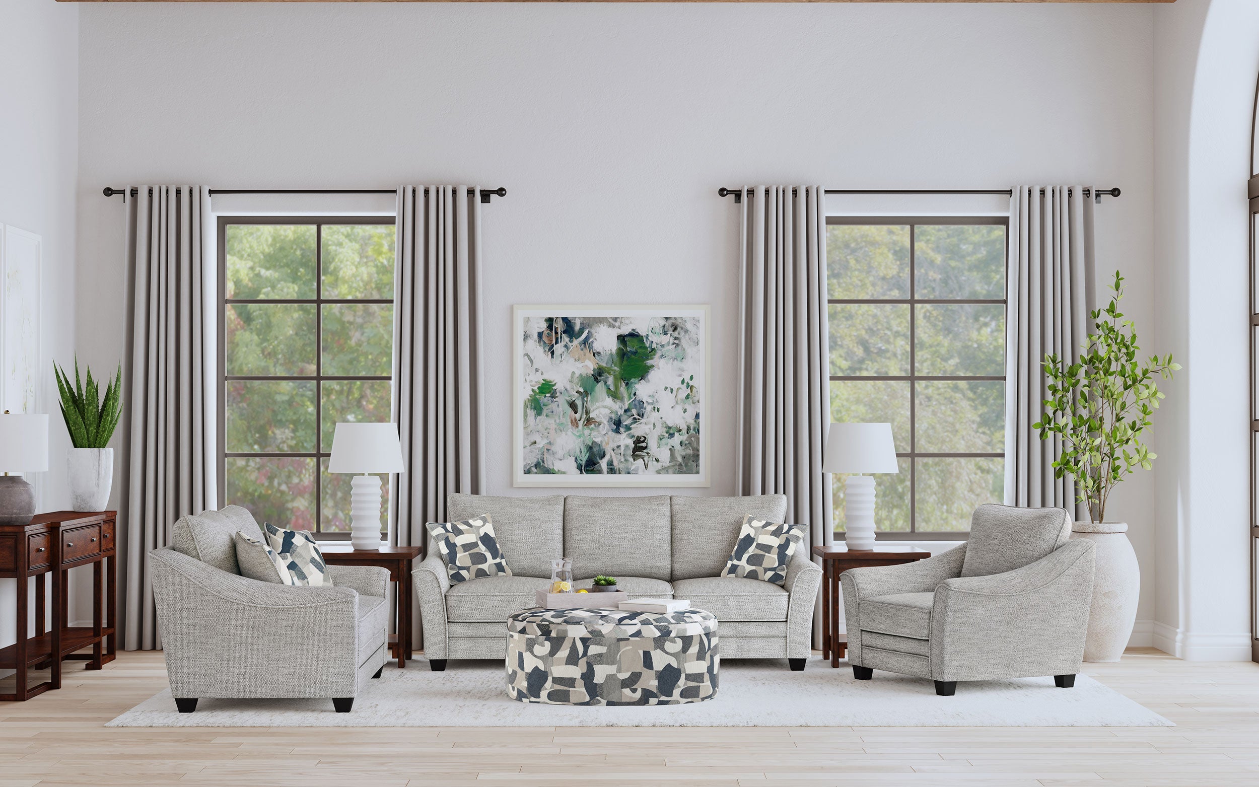 Tomkins Boucle Upholstered Sofa Set Light Grey