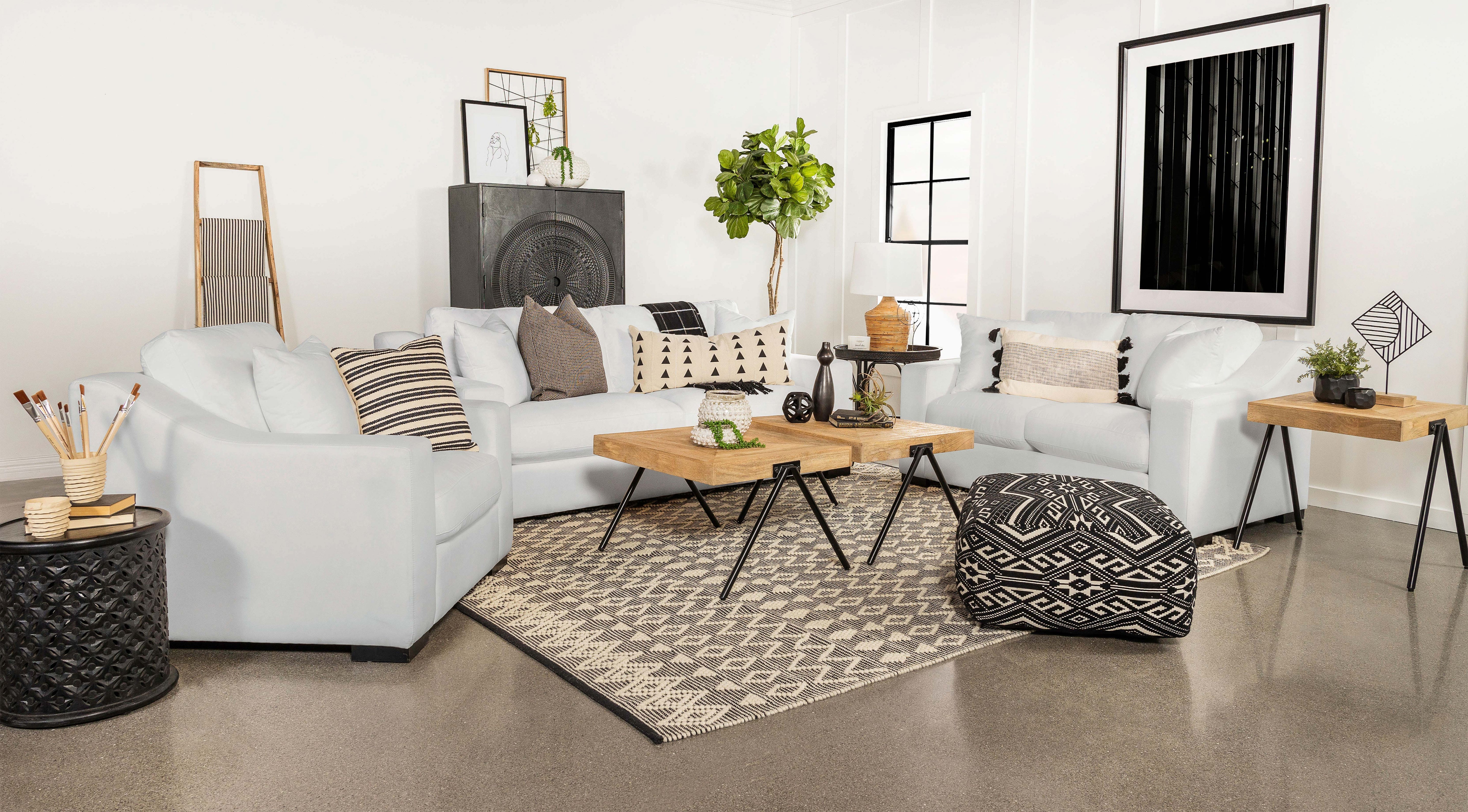 Ashlyn Upholstered Sloped Arm Sofa Set White