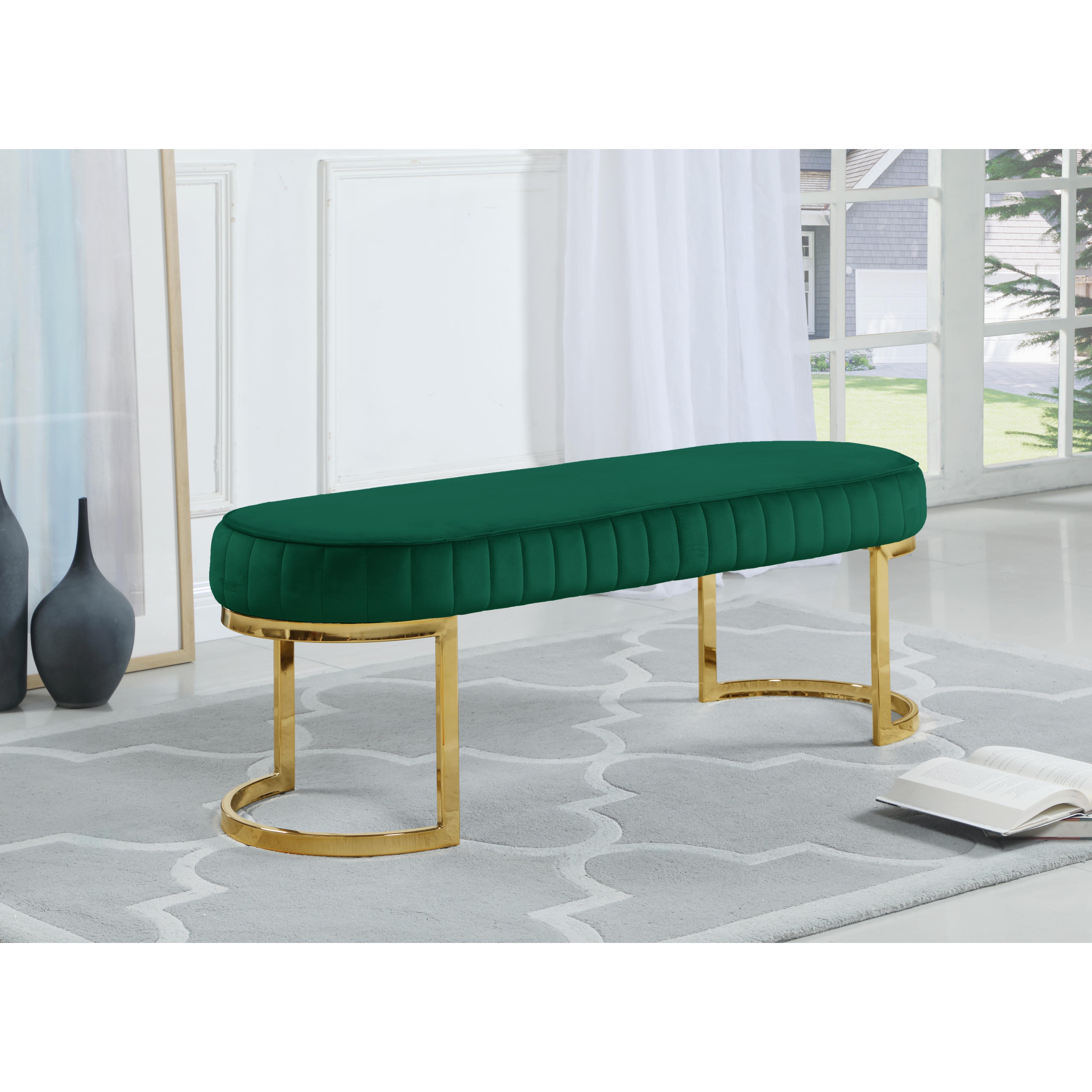 Meridian Lemar Green Velvet Bench