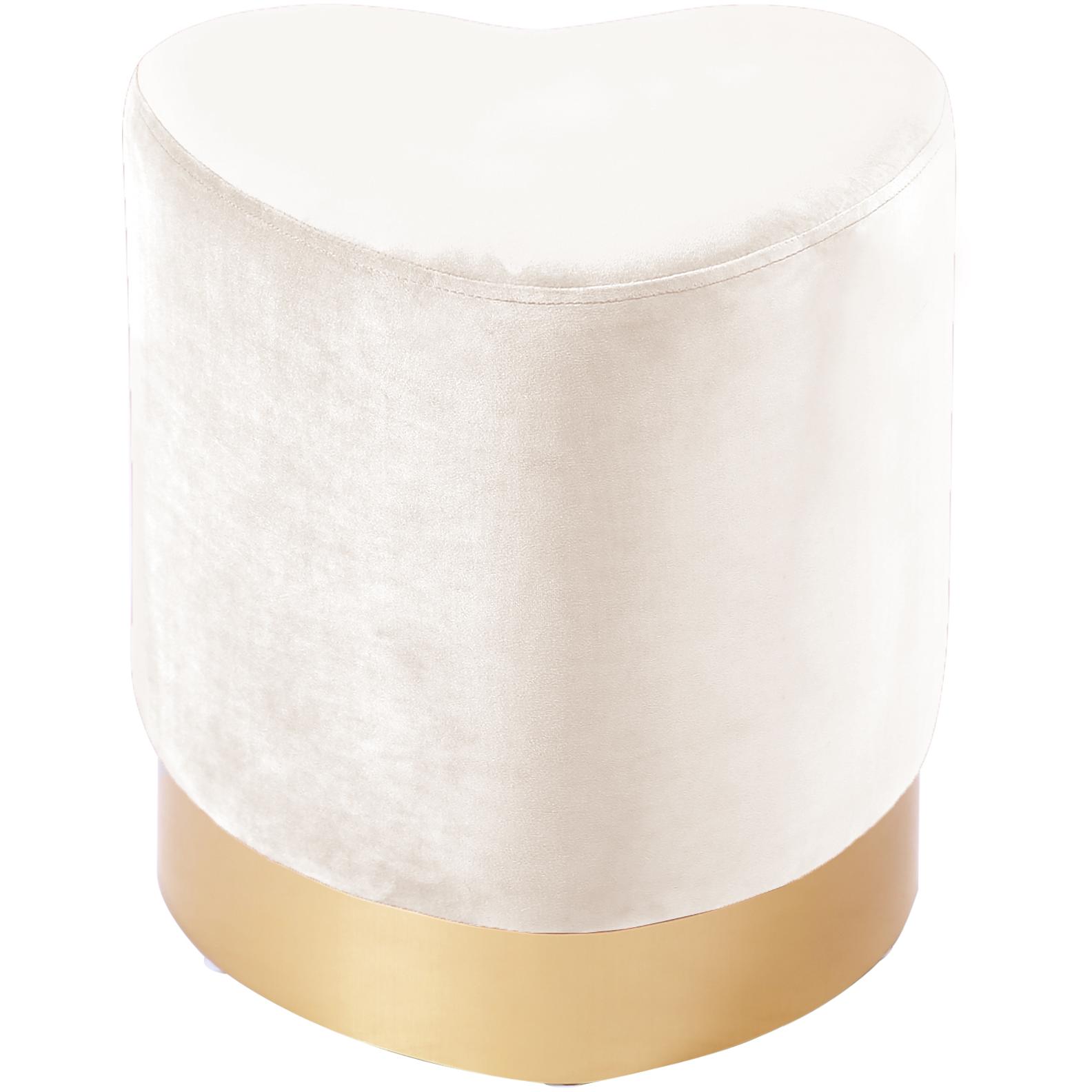 Meridian Heart Cream Velvet Ottoman/Stool