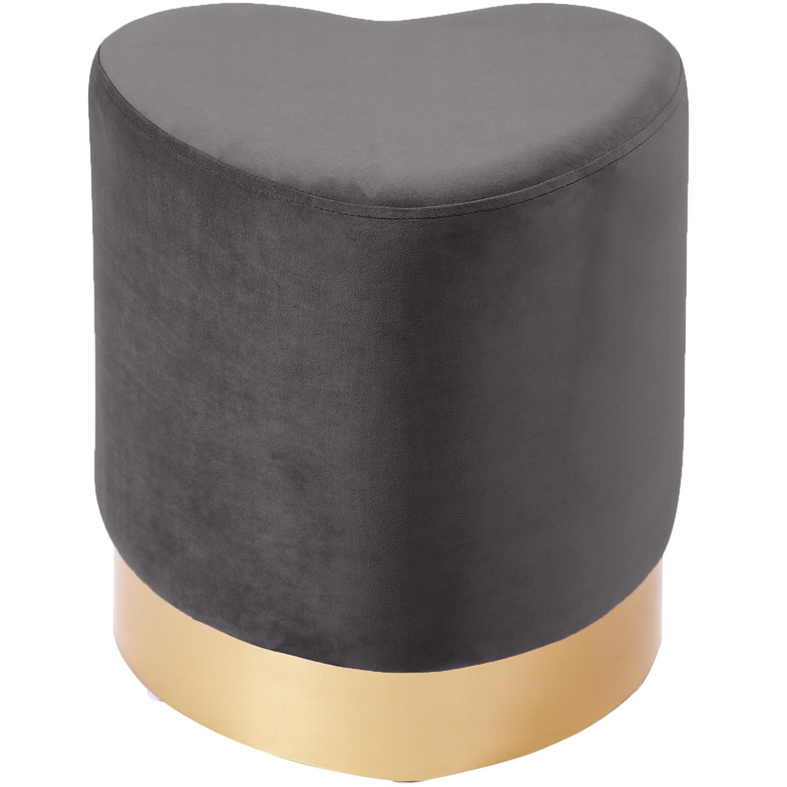 Meridian Heart Grey Velvet Ottoman/Stool