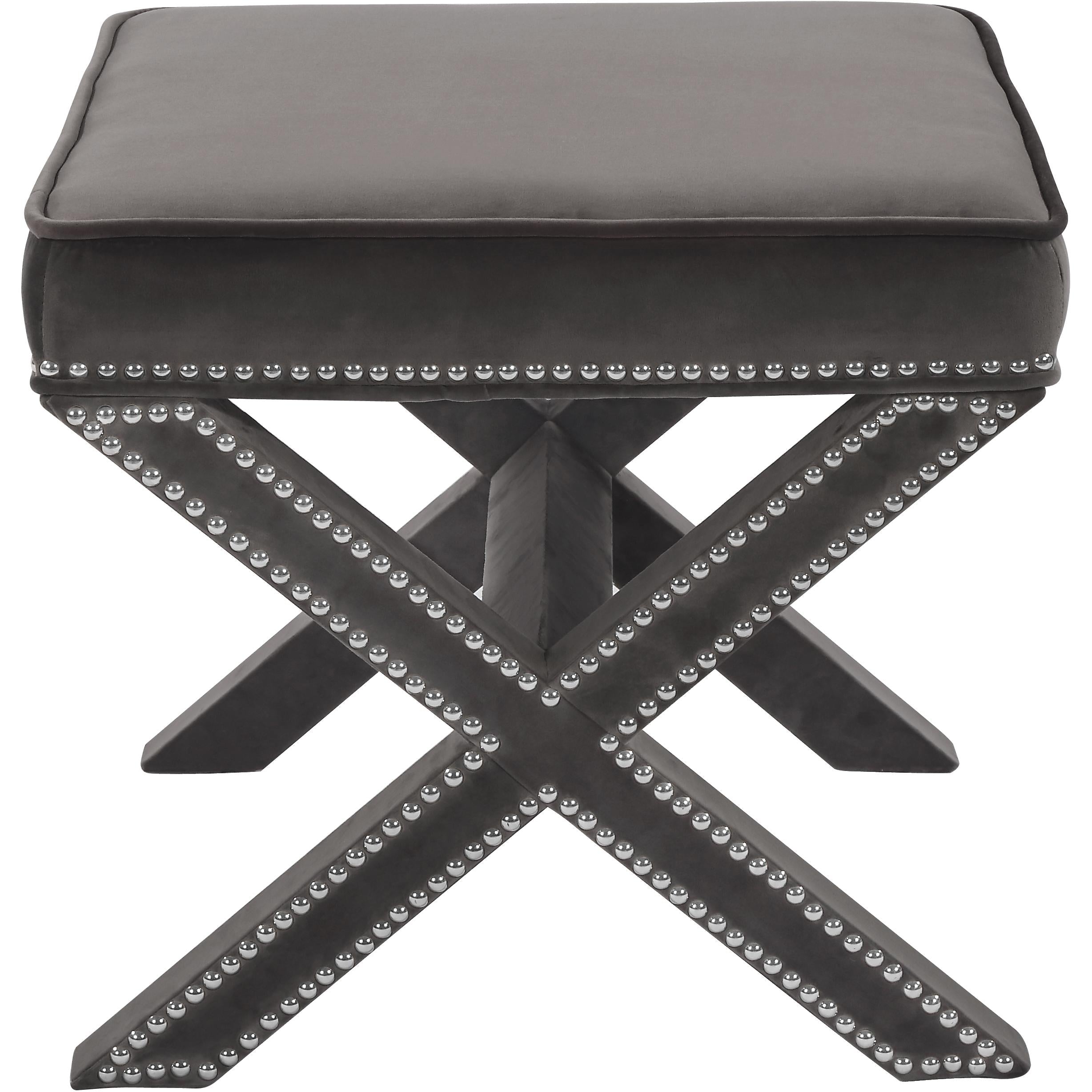 Meridian Nixon Grey Velvet Ottoman/Bench
