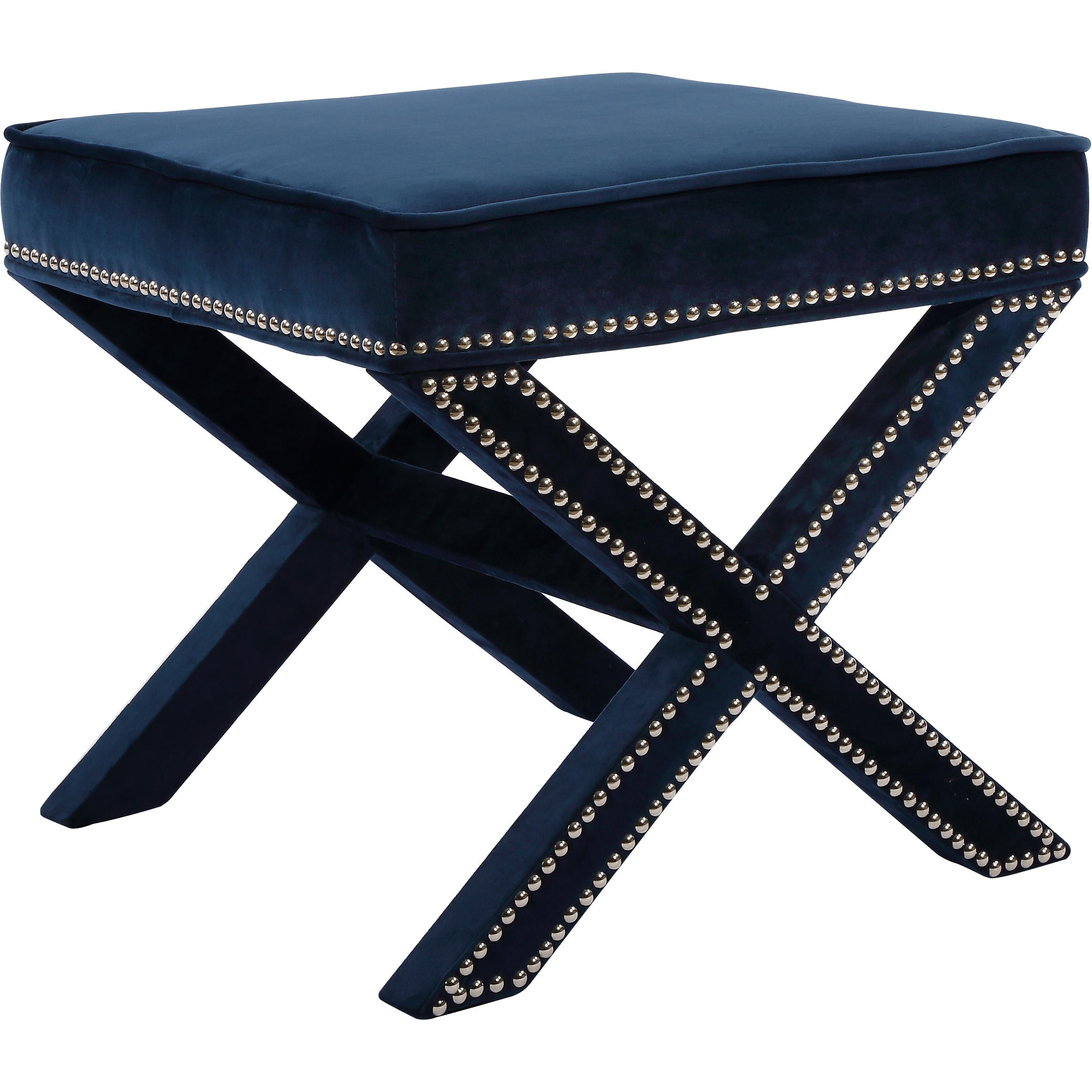 Meridian Nixon Navy Velvet Ottoman/Bench