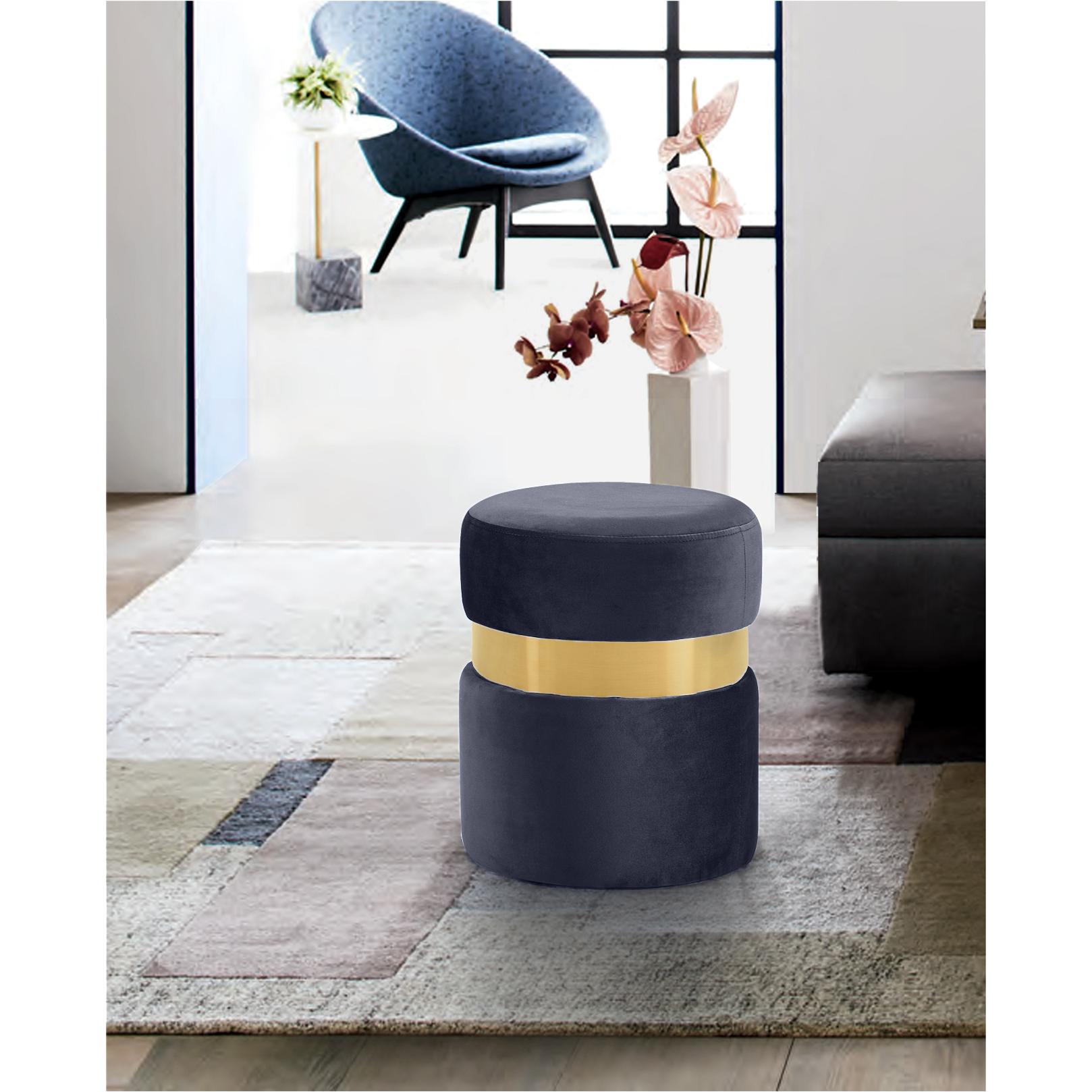 Meridian Hailey Grey Velvet Ottoman/Stool