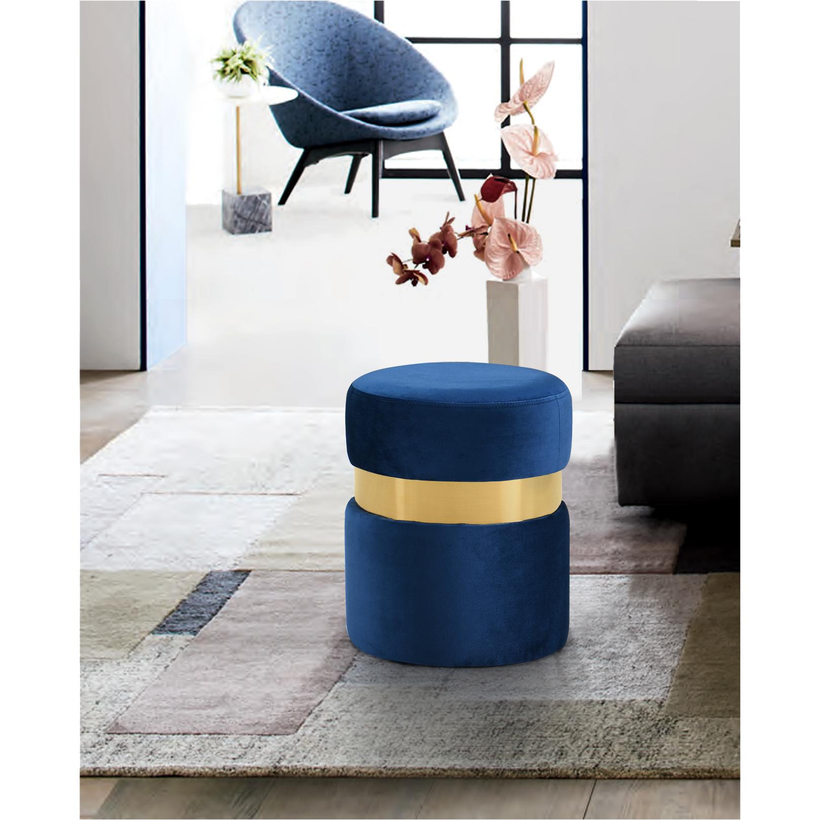 Meridian Hailey Navy Velvet Ottoman/Stool