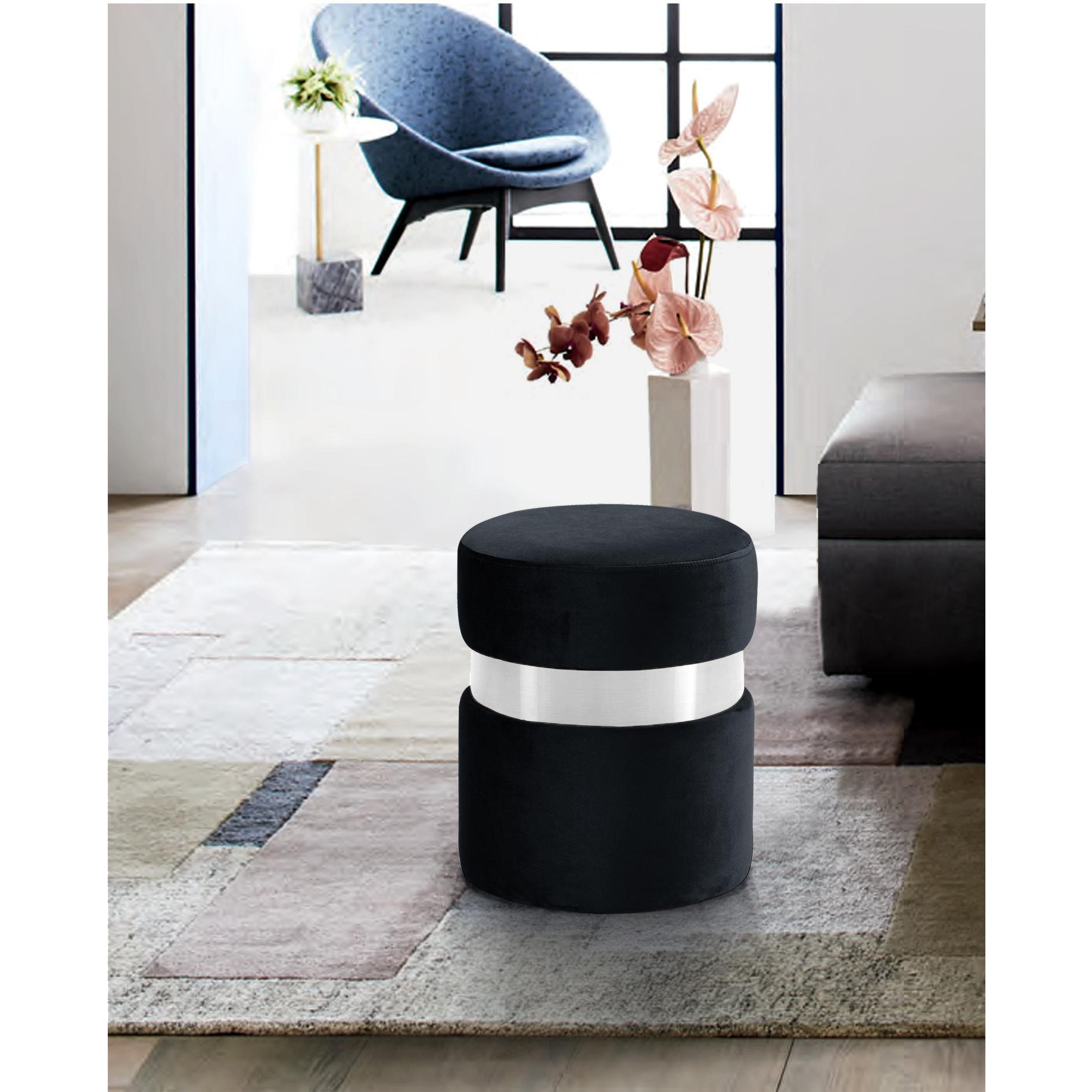 Meridian Hailey Black Velvet Ottoman/Stool