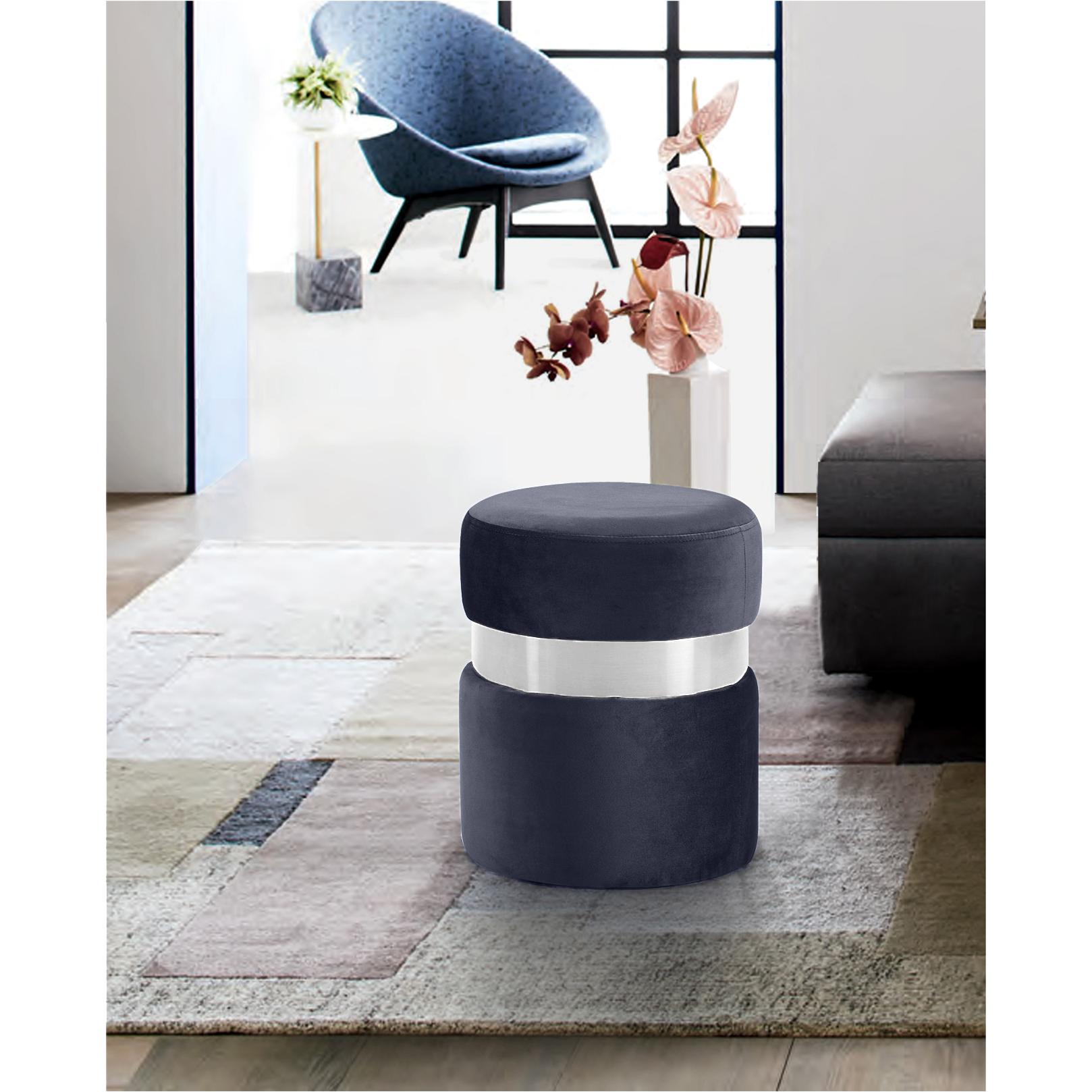 Meridian Hailey Grey Velvet Ottoman/Stool