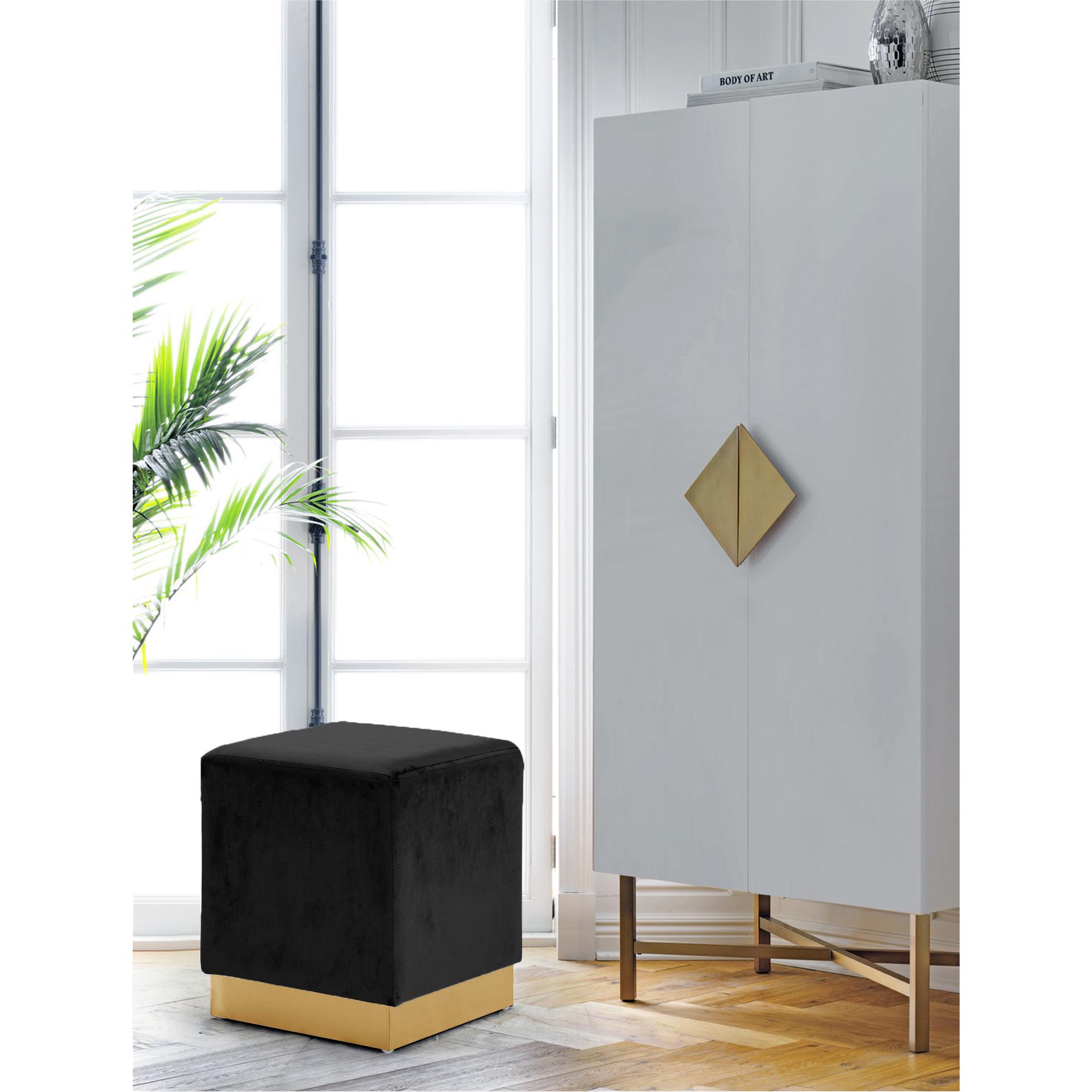 Meridian Jax Black Velvet Ottoman/Stool