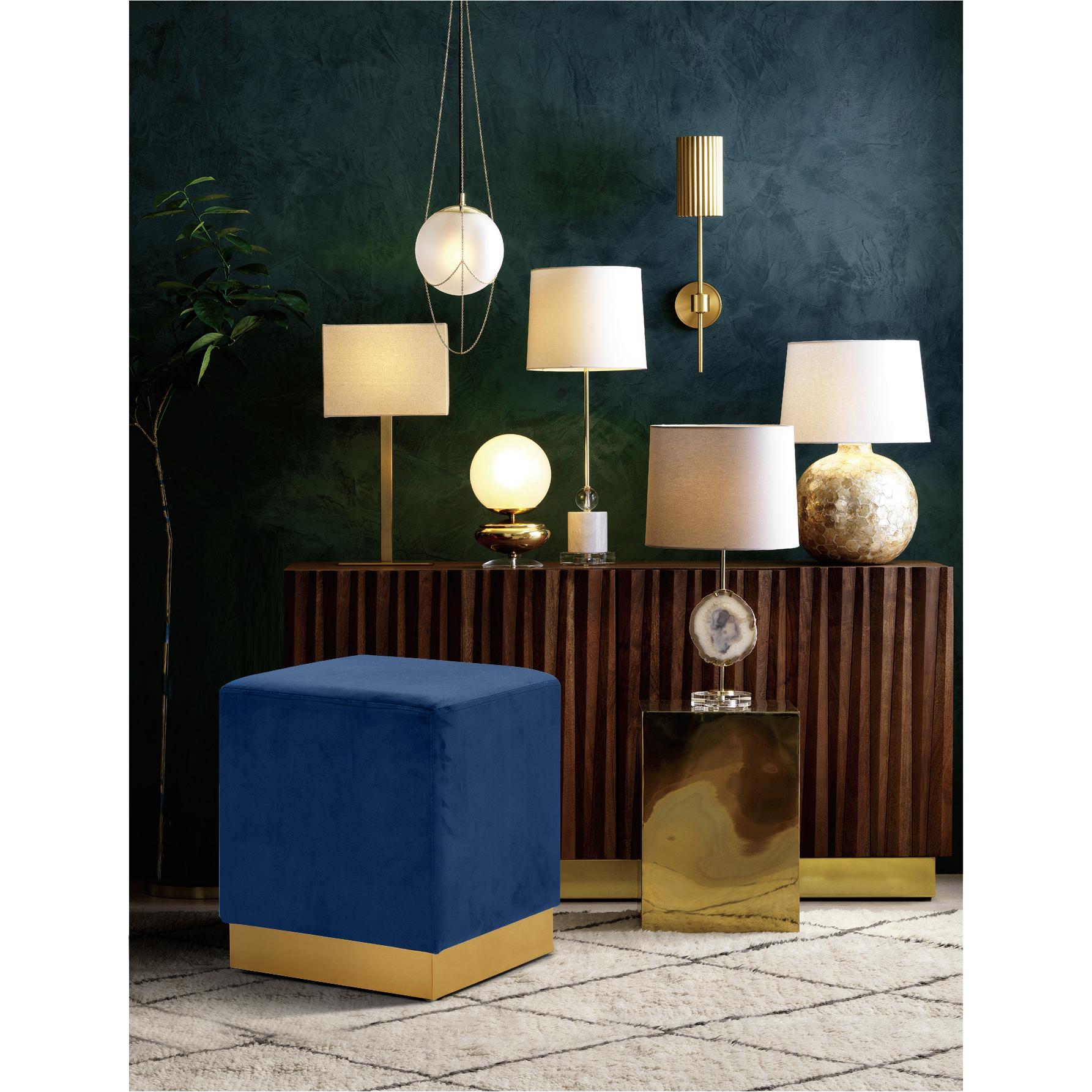 Meridian Jax Navy Velvet Ottoman/Stool