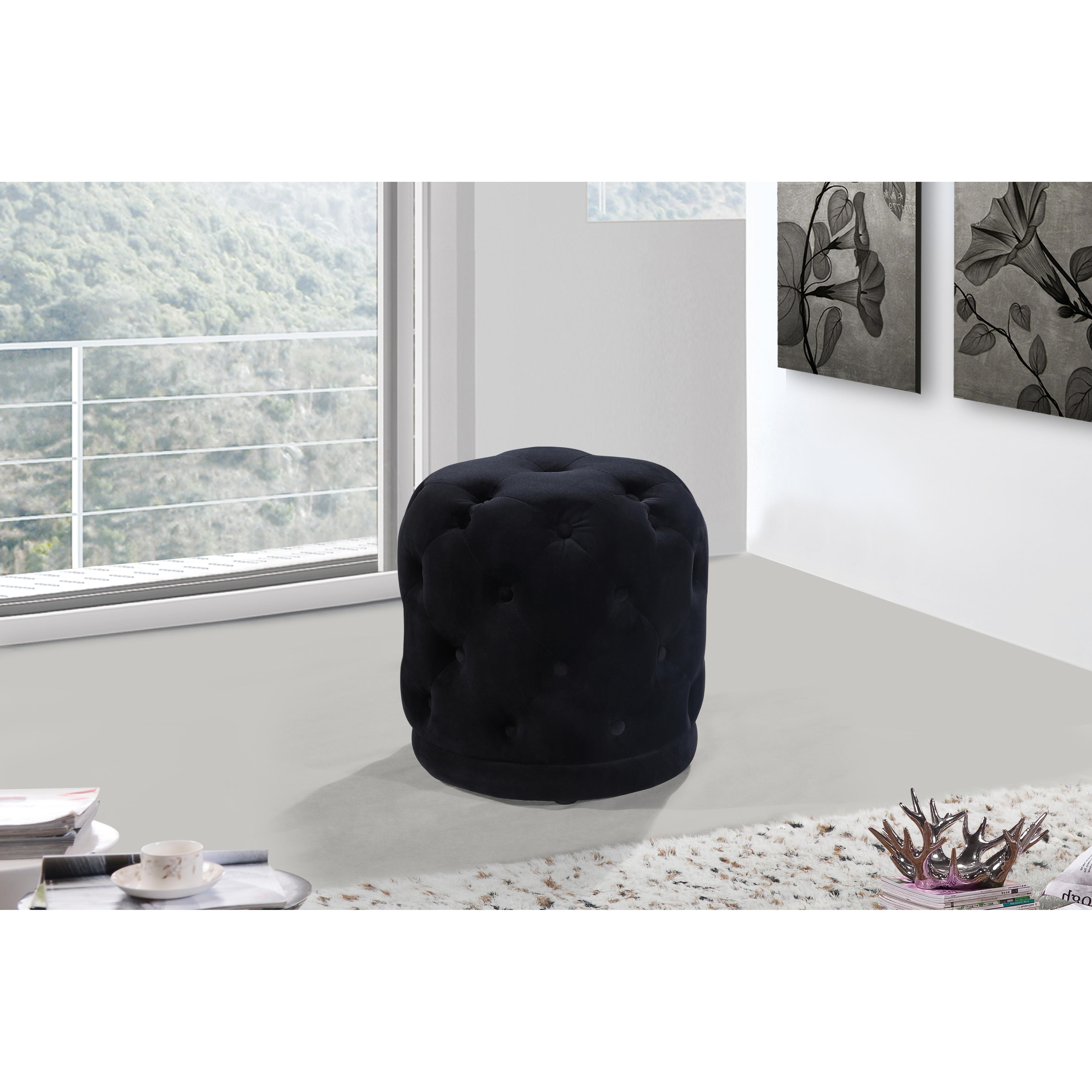 Meridian Harper Black Velvet Ottoman/Stool