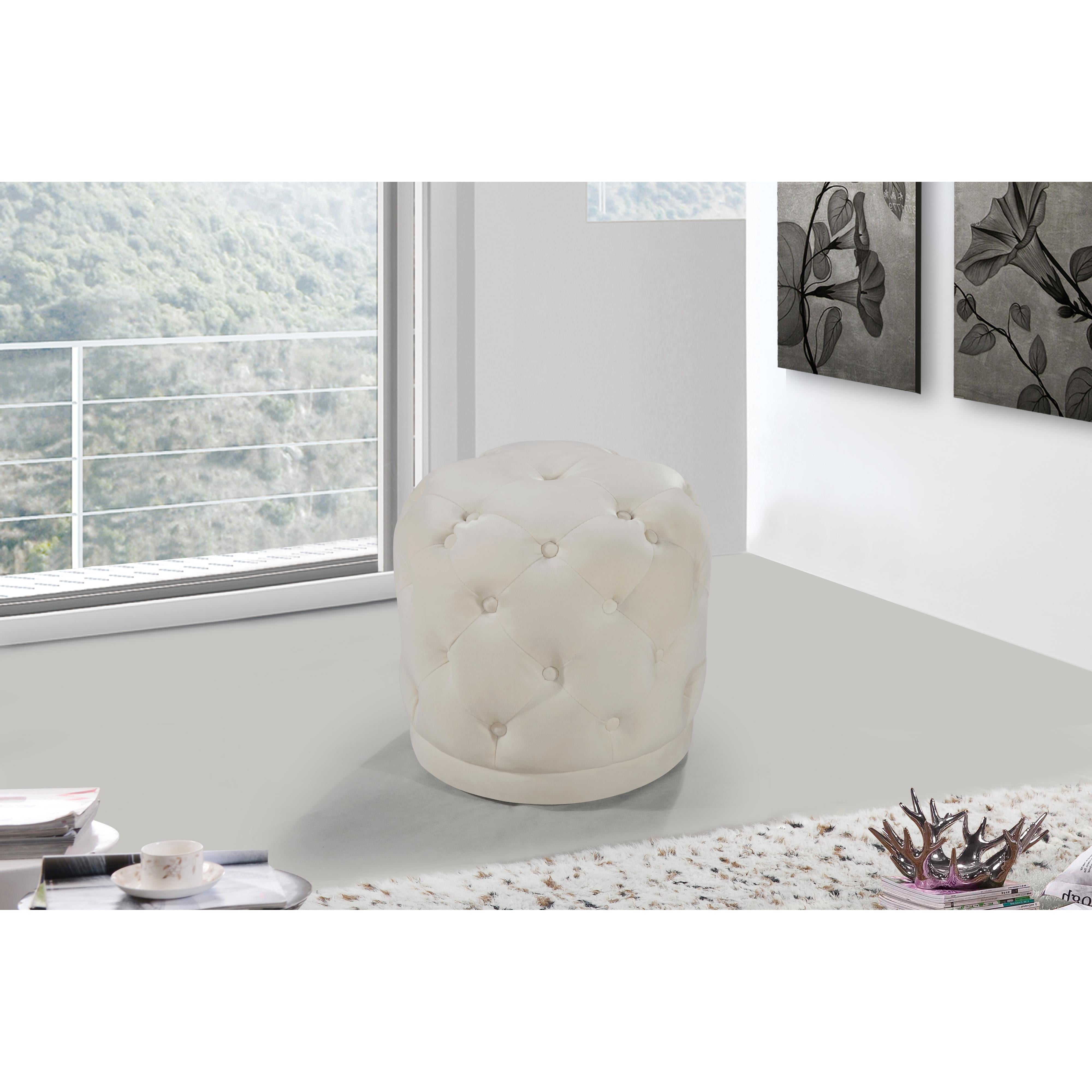 Meridian Harper Cream Velvet Ottoman/Stool