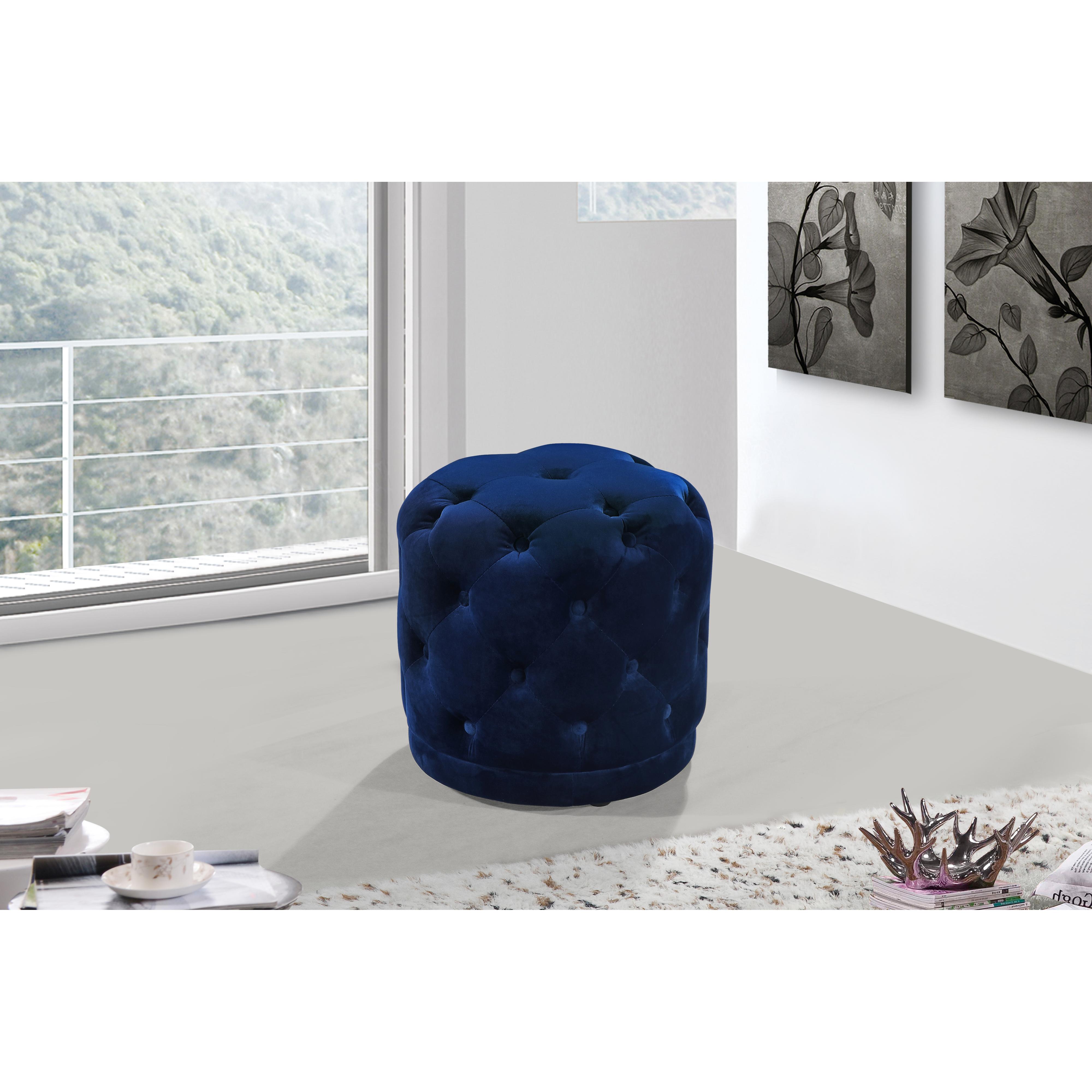 Meridian Harper Navy Velvet Ottoman/Stool