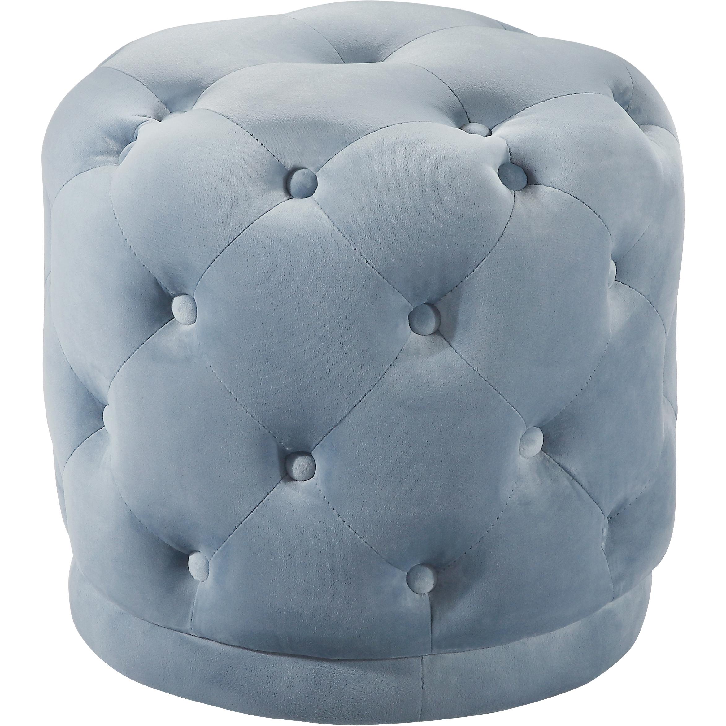Meridian Harper Sky Blue Velvet Ottoman/Stool