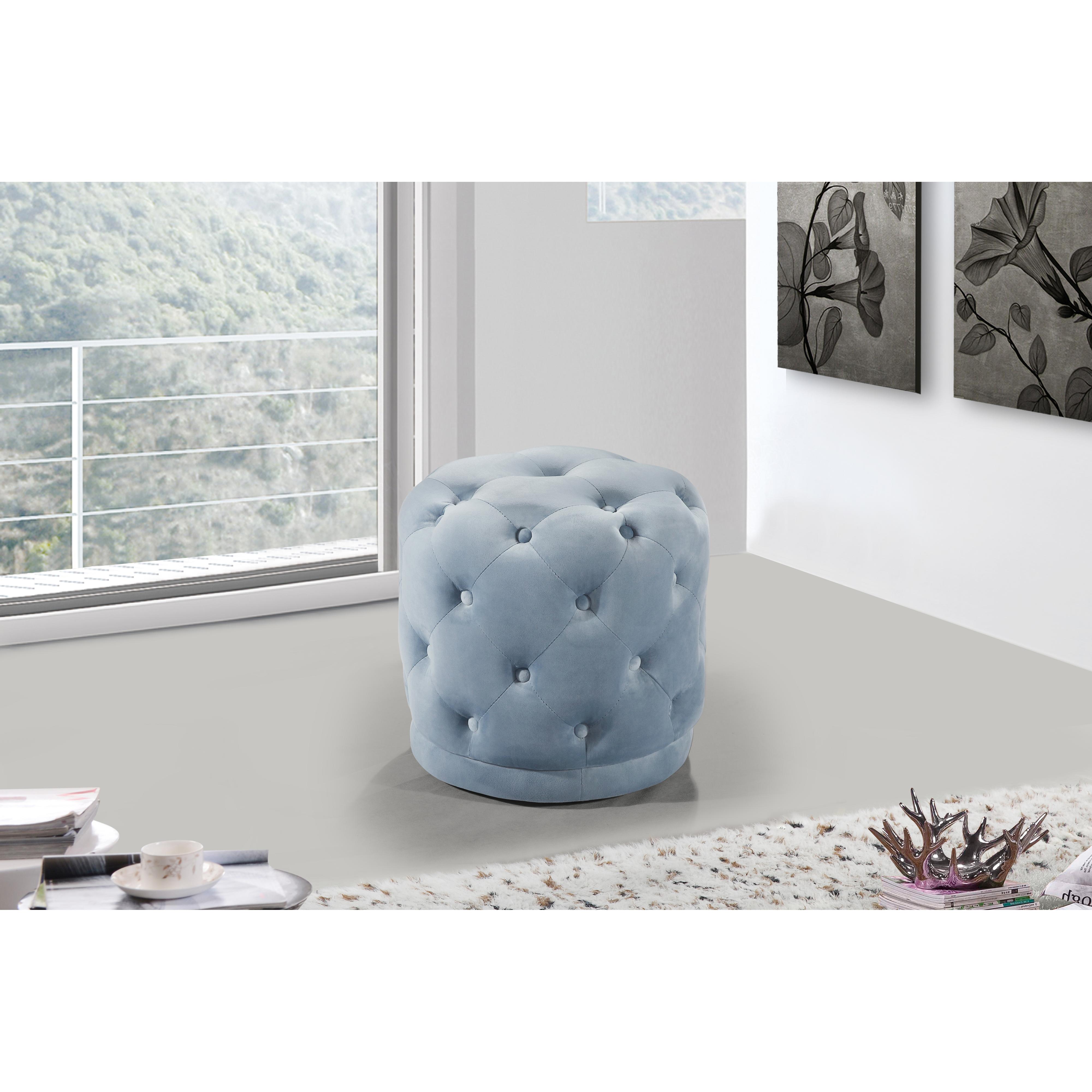 Meridian Harper Sky Blue Velvet Ottoman/Stool
