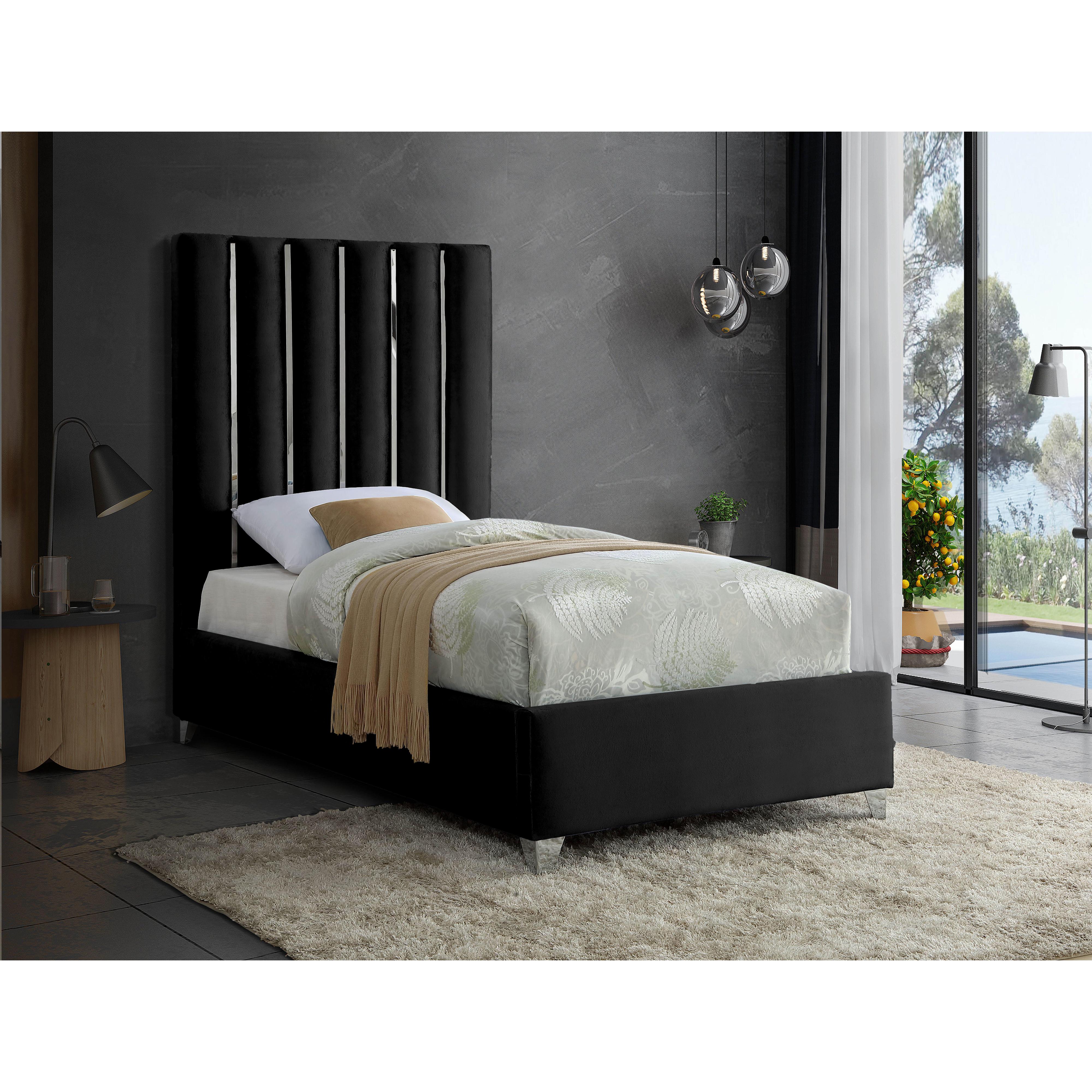 Meridian Enzo Black Velvet Twin Bed