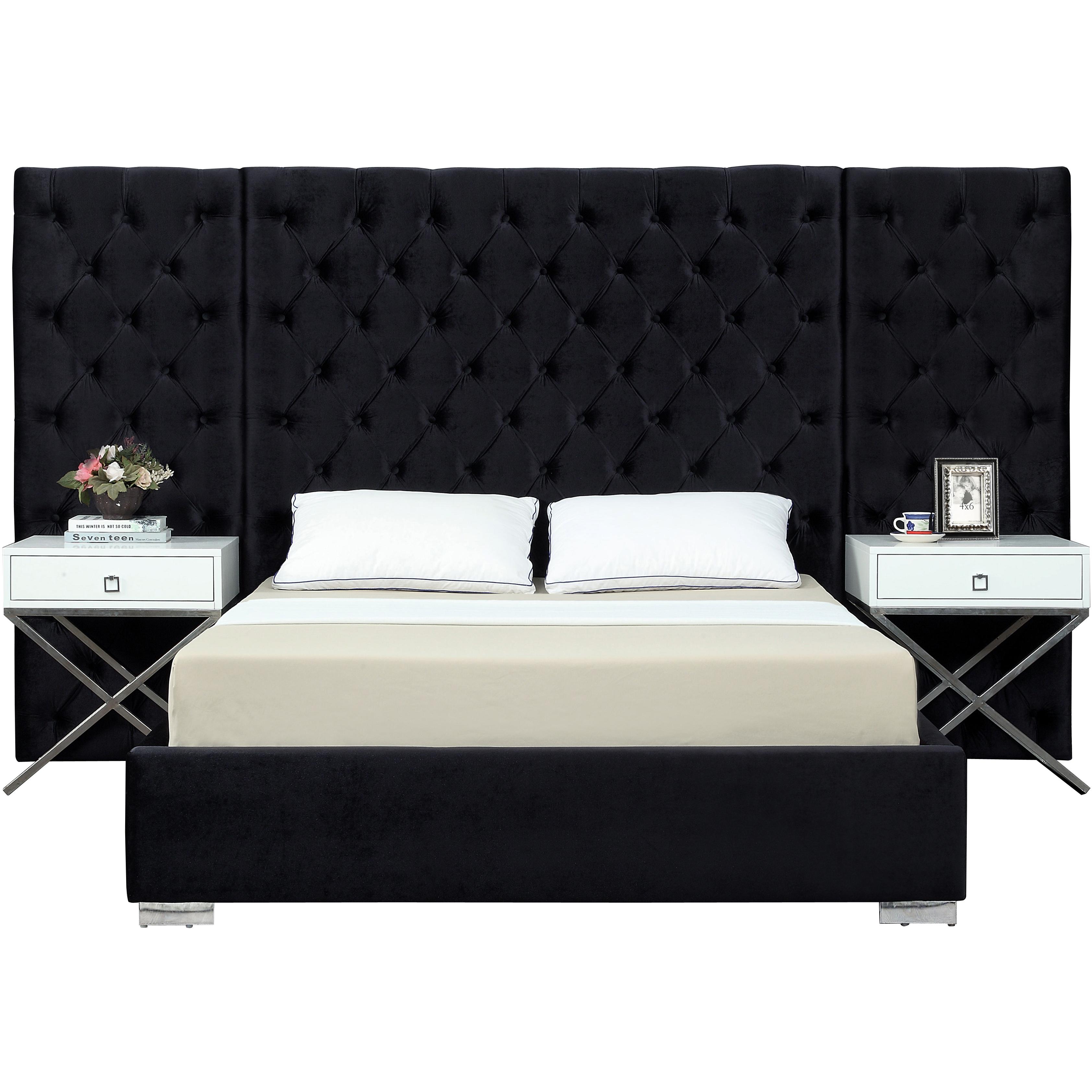 Meridian Grande Black Velvet King Bed (3 Boxes)