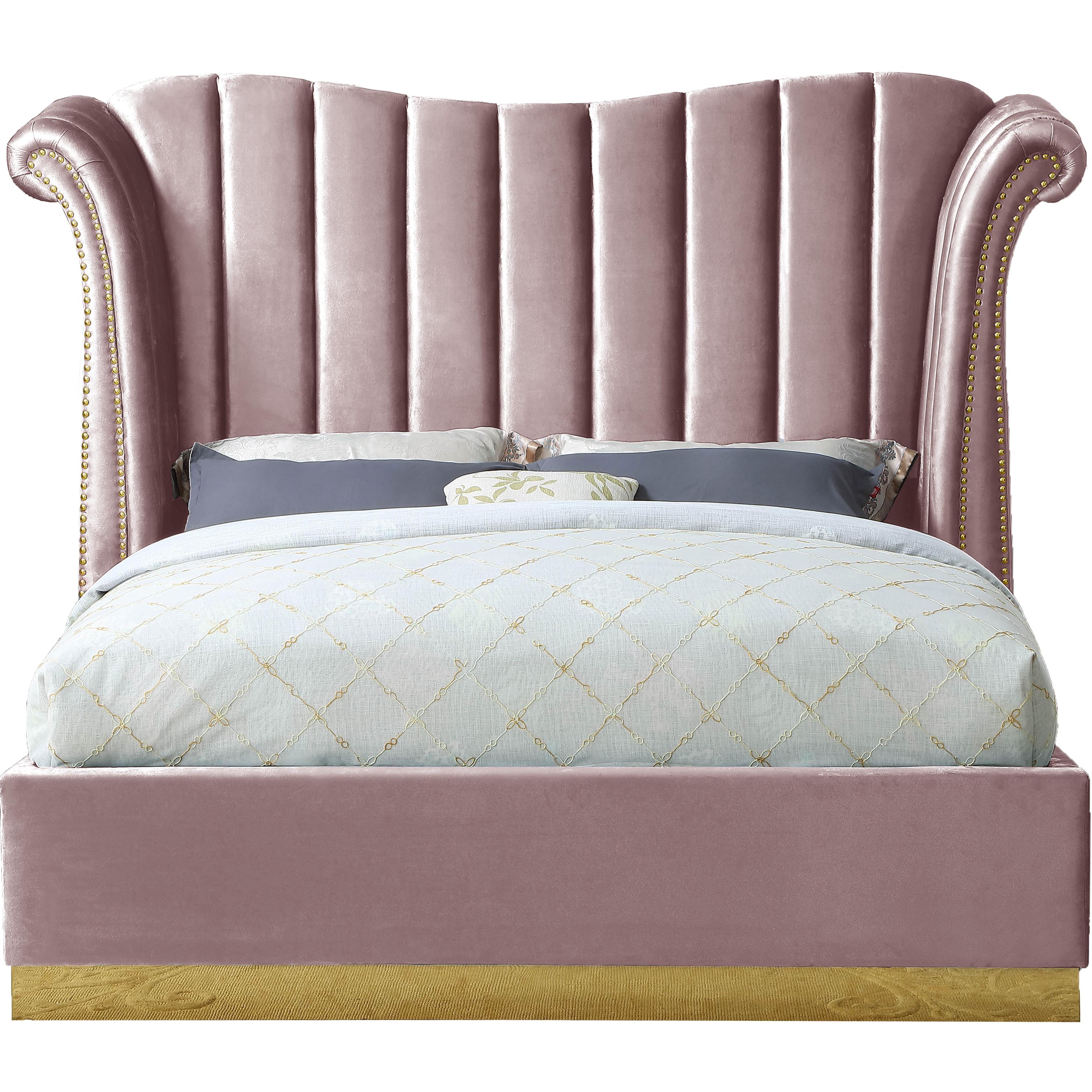 Meridian Flora Pink Velvet Queen Bed (3 Boxes)