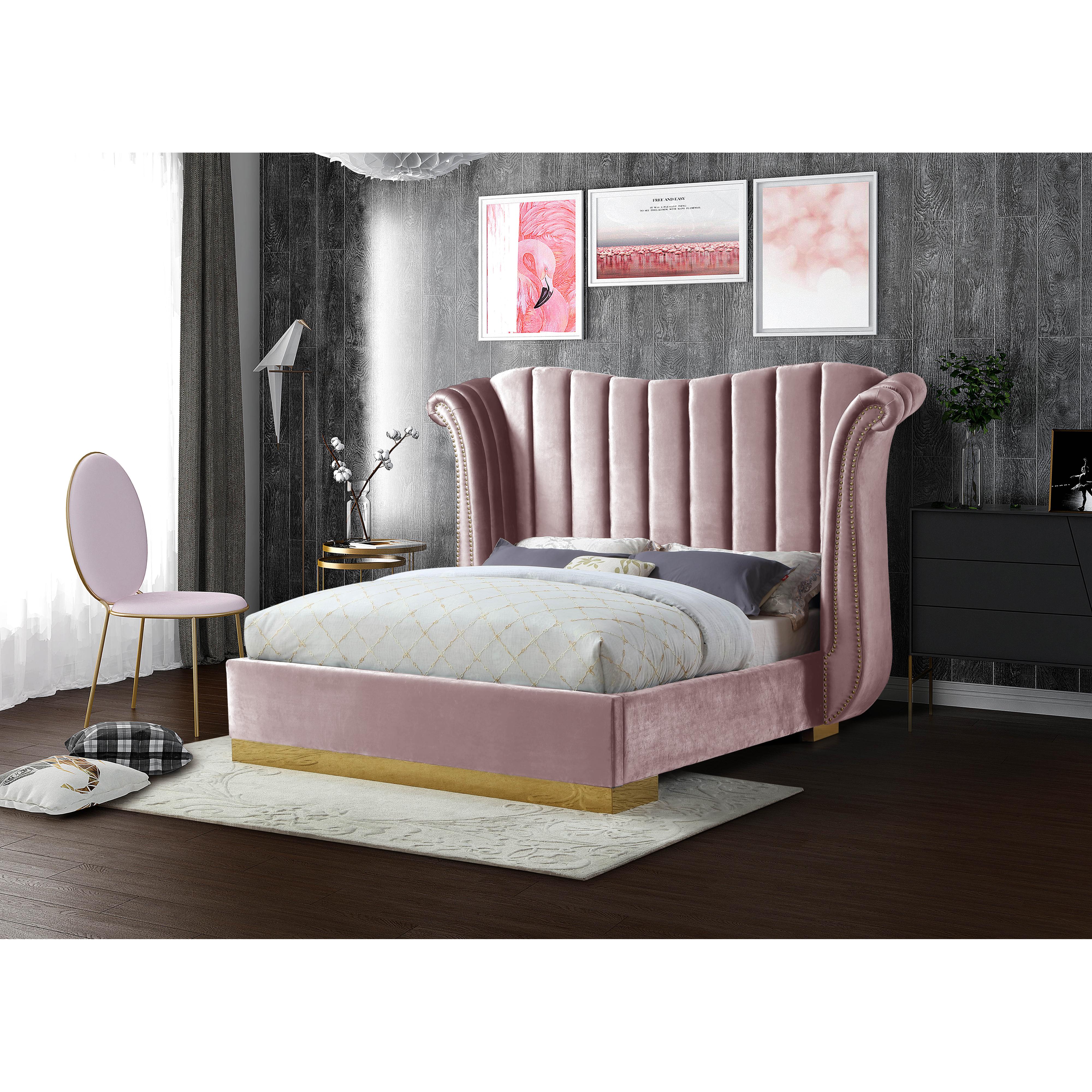 Meridian Flora Pink Velvet Queen Bed (3 Boxes)