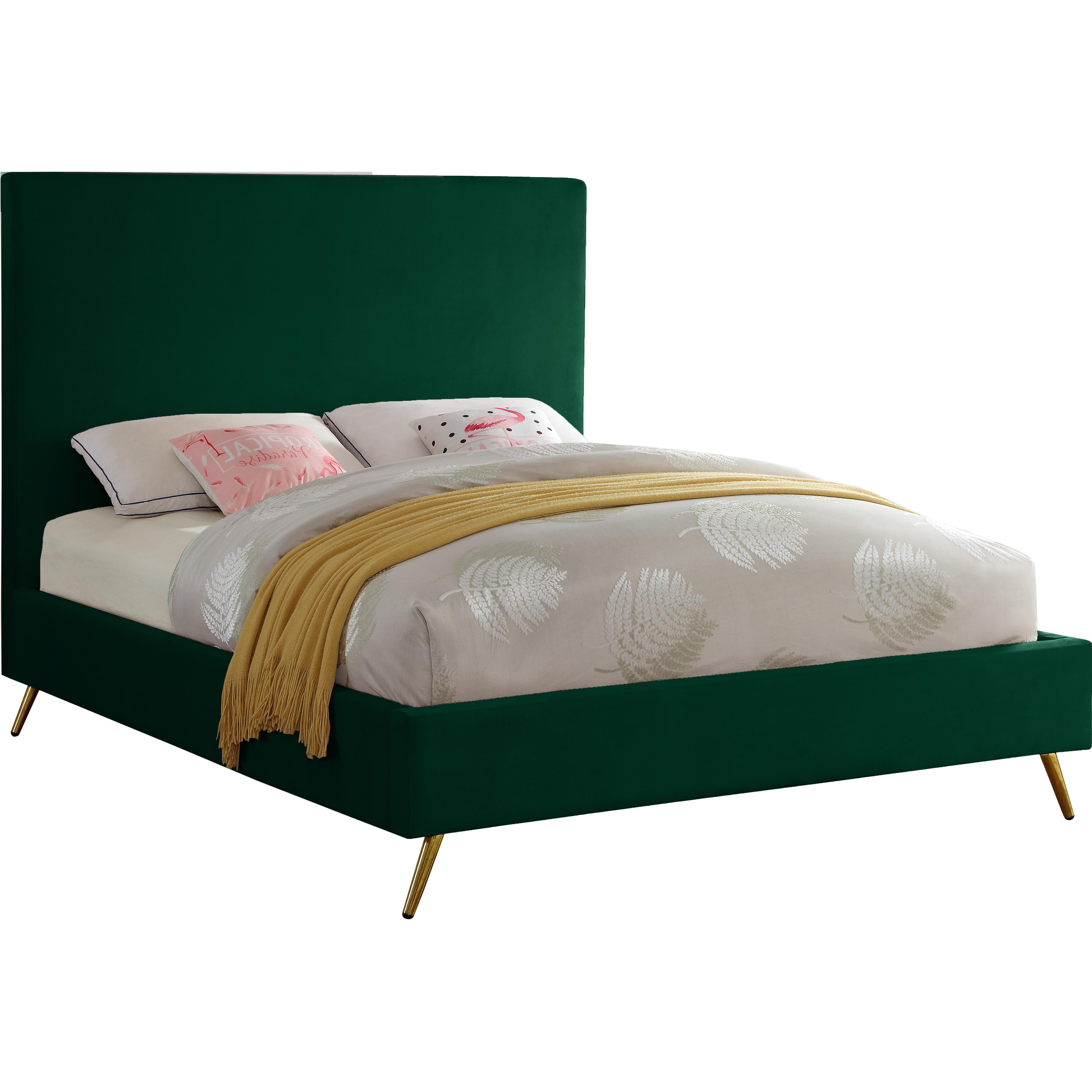 Meridian Jasmine Green Velvet King Bed