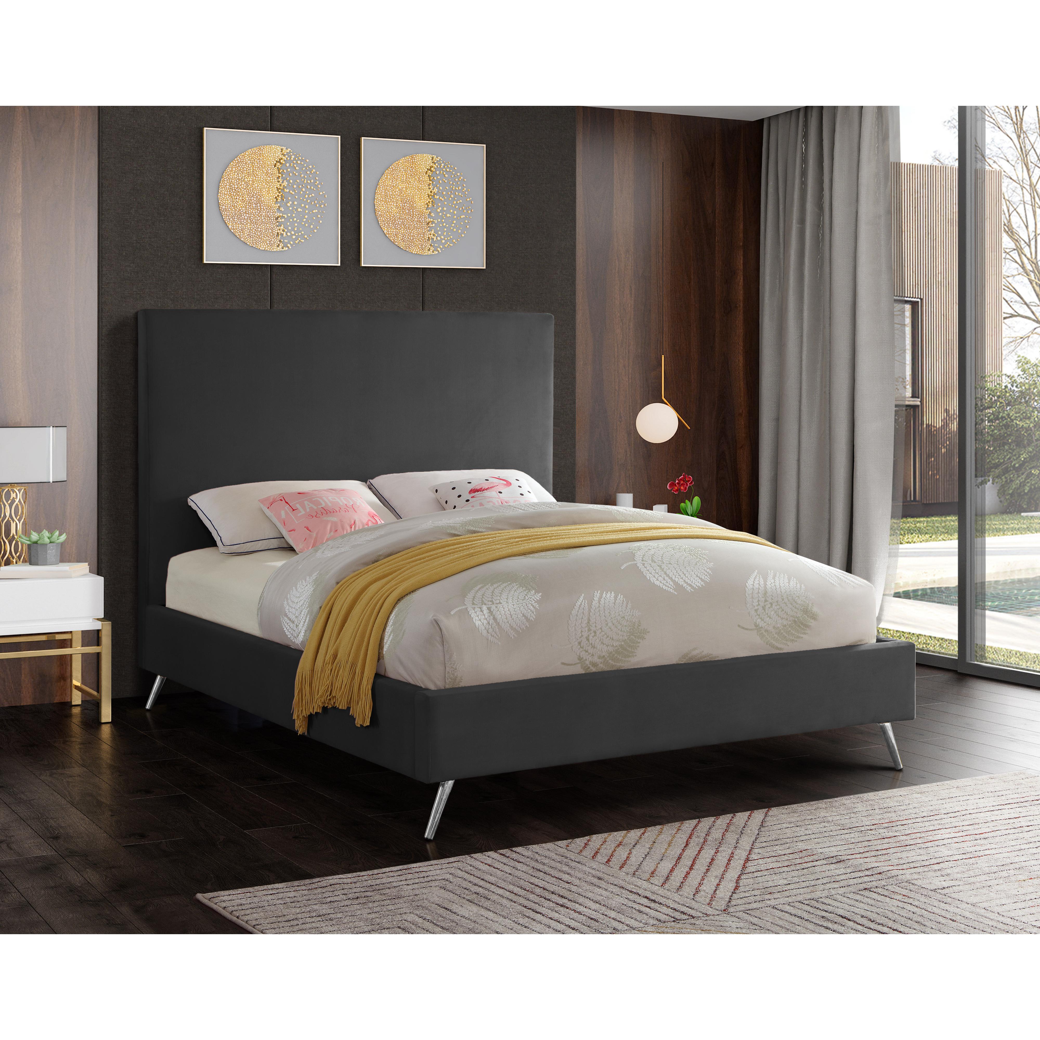 Meridian Jasmine Grey Velvet Queen Bed