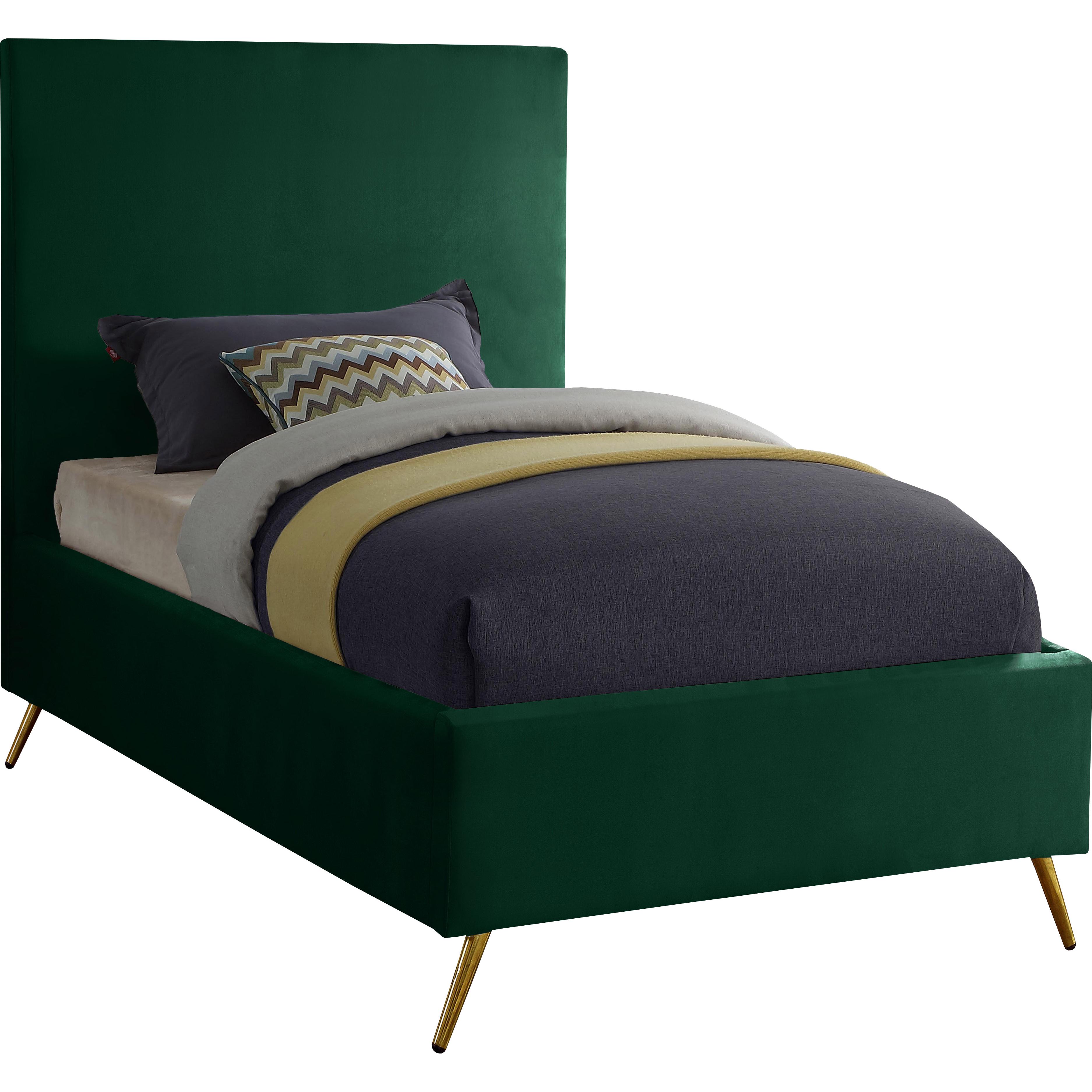 Meridian Jasmine Green Velvet Twin Bed